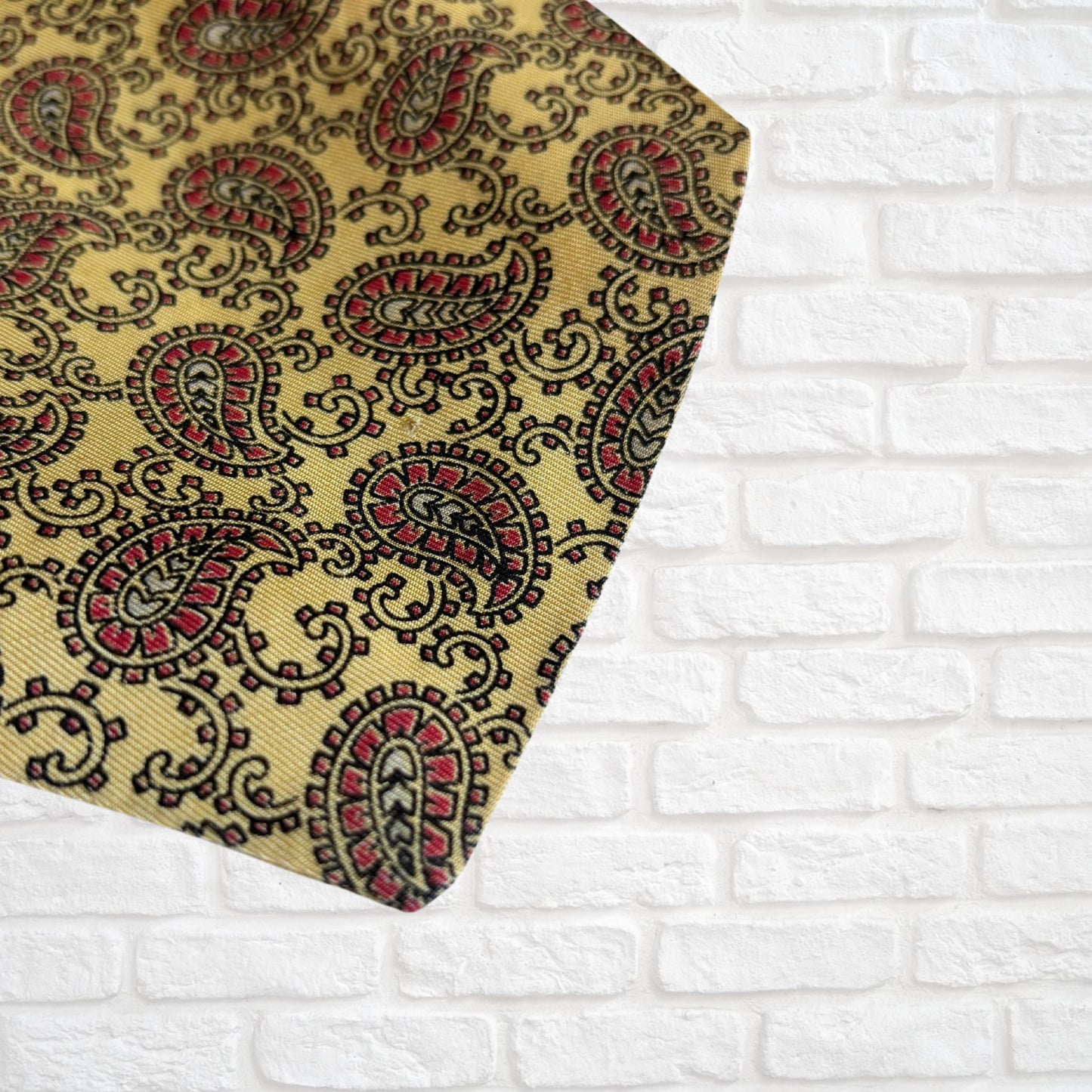 60s Mod Style Yellow, Black and Red Paisley Print Vintage Tootal Cravat