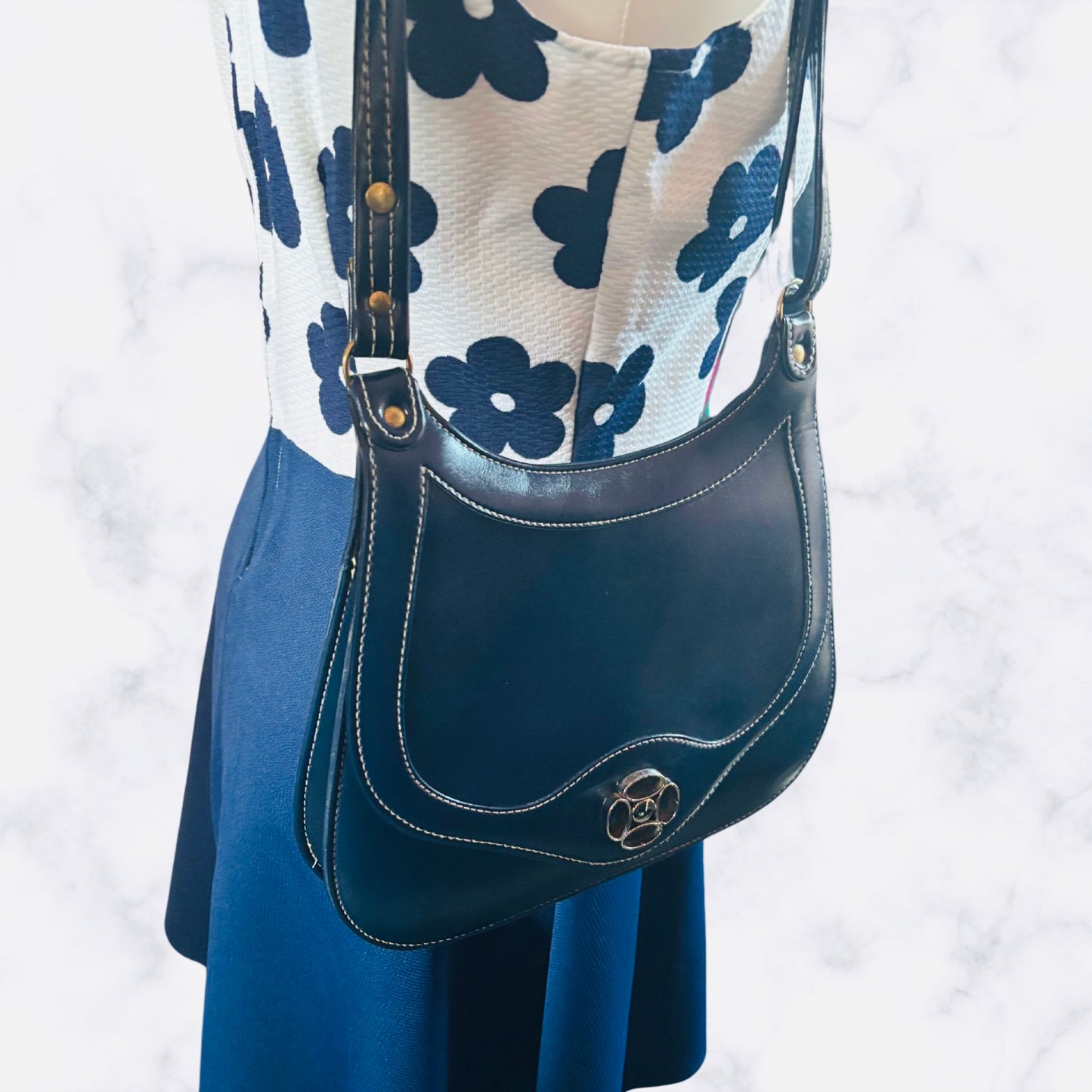 60s Navy Blue Mod Style Vintage St. Michael Shoulder Bag