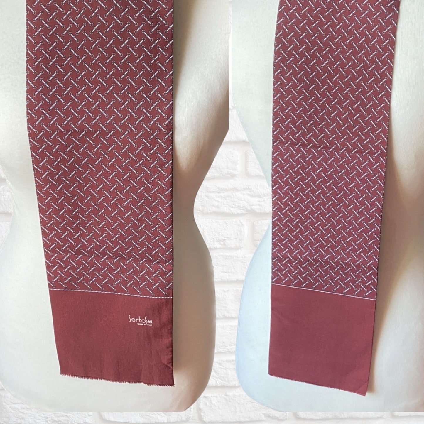 Long Length Italian Made Vintage burgundy equestrian print scarf. Great gift idea