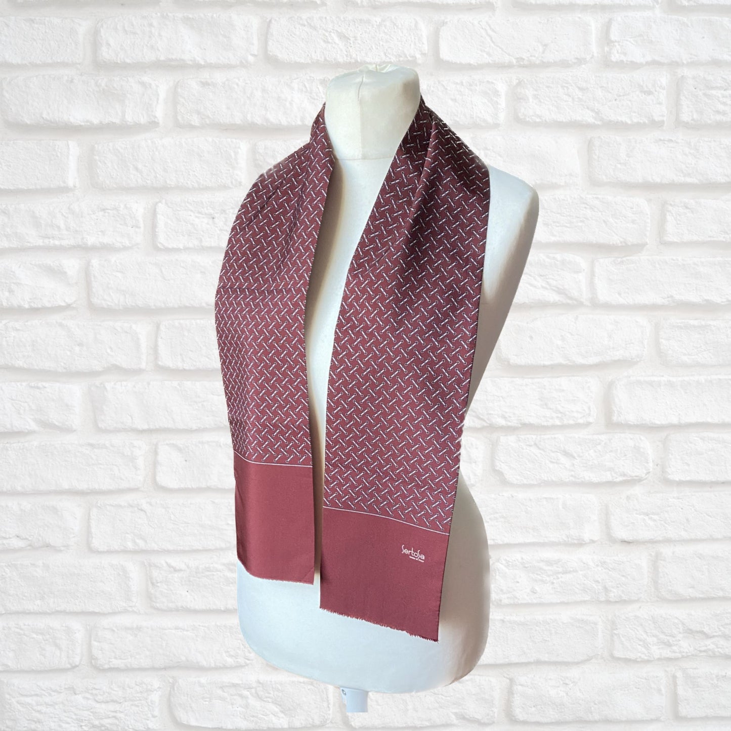 Long Length Italian Made Vintage burgundy equestrian print scarf. Great gift idea