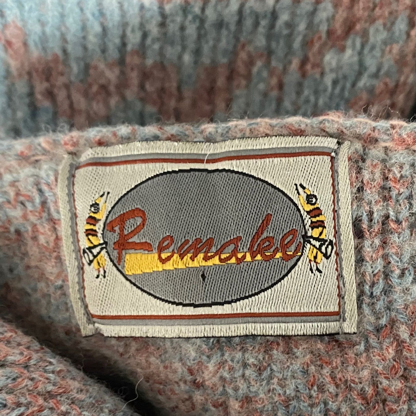 Vintage 80s Pale Blue and Pink Roll Neck Jumper. Approx UK size 18-22