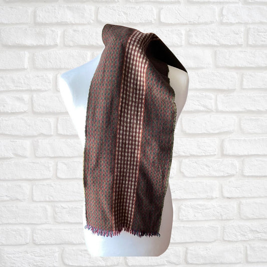 Vintage checked 60s mod style Duggie Wool Scarf with Fringing. Great gift idea
