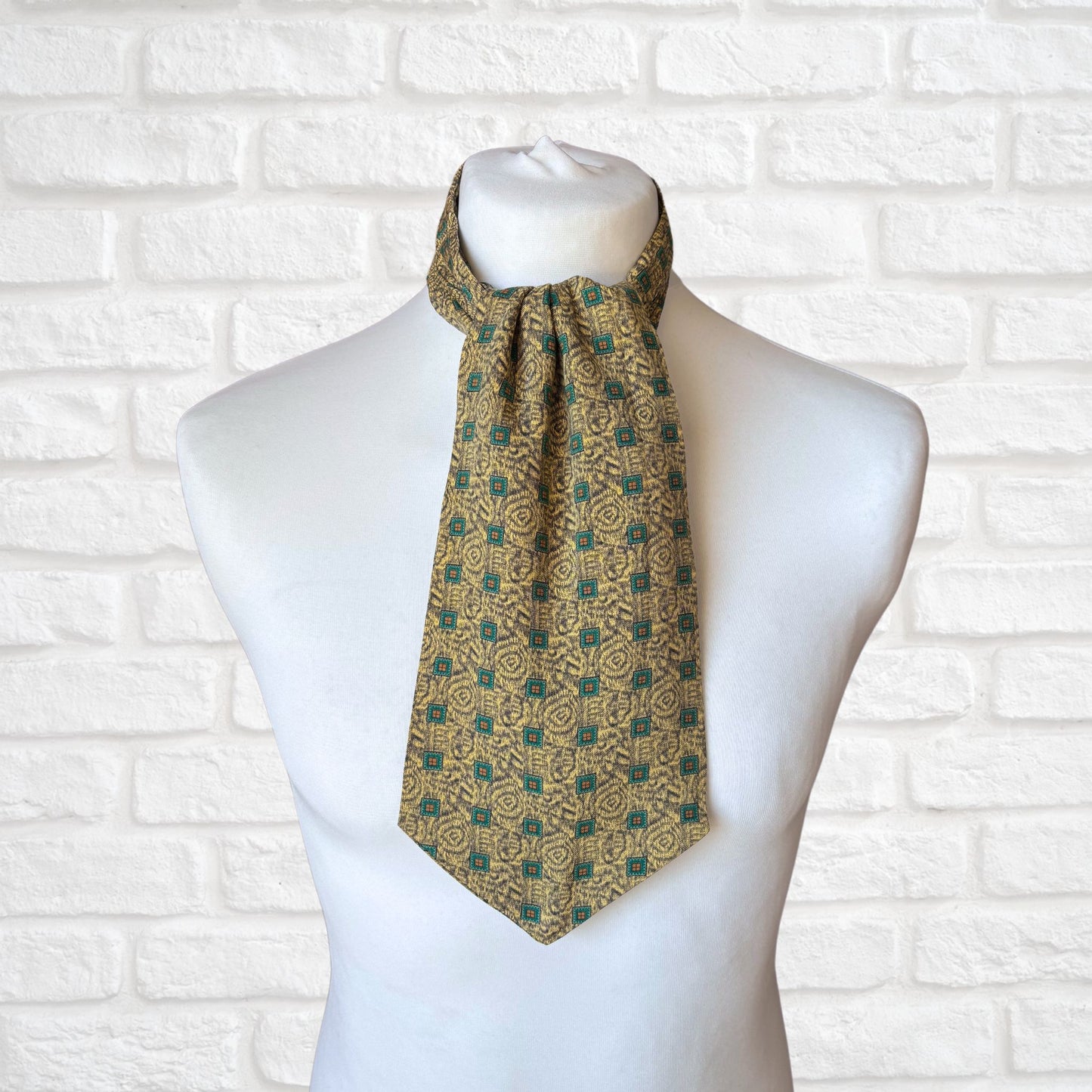 60s Mod Style Yellow, Black and Green Abstract Print Vintage Tootal Cravat