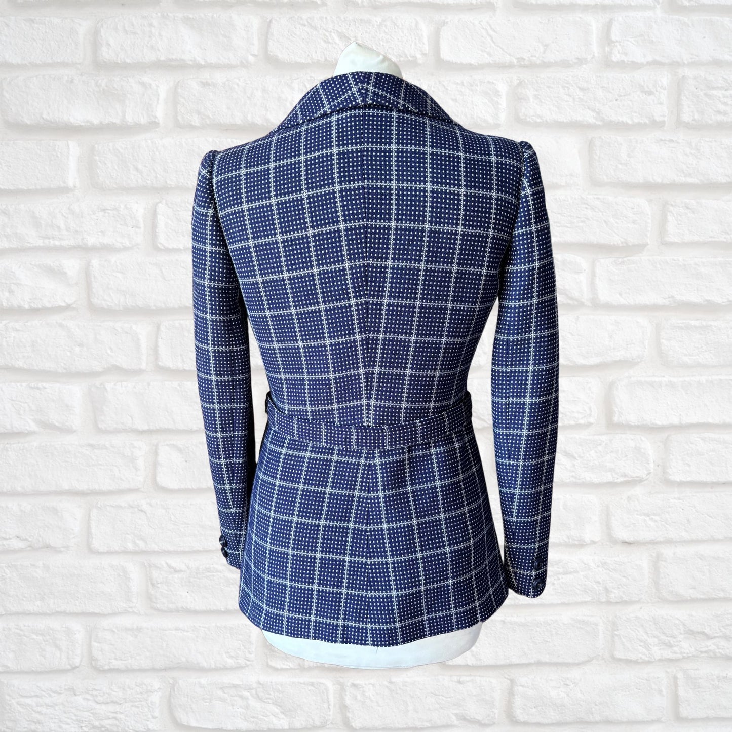 Vintage Navy & White 70s Belted Jacket with Wide Lapels .Approx UK size 8-10