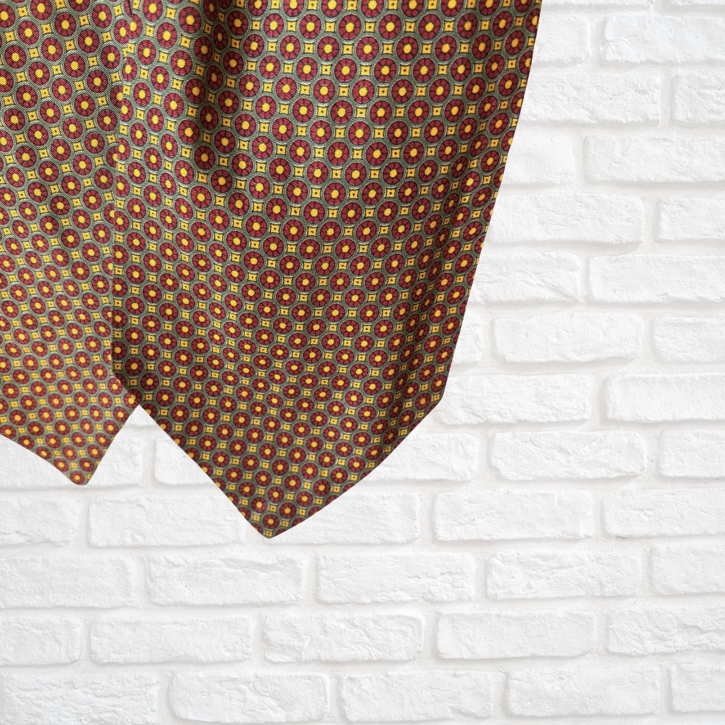 60s Mod Style Green, Yellow, Red and Black Geometric Print Vintage Cravat