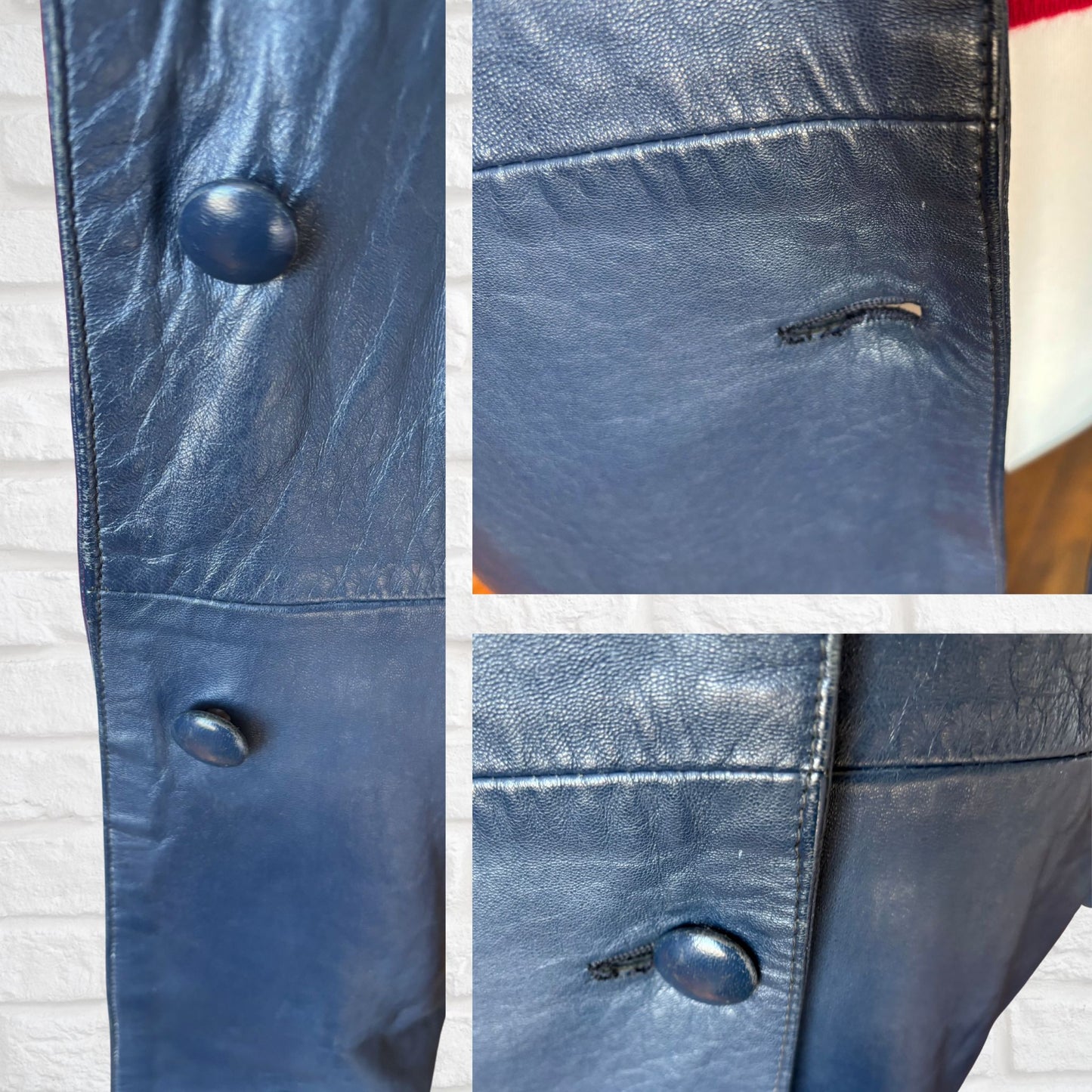 Vintage Navy Blue 70s Leather Jacket by Suedecraft. Approx UK size 12-16