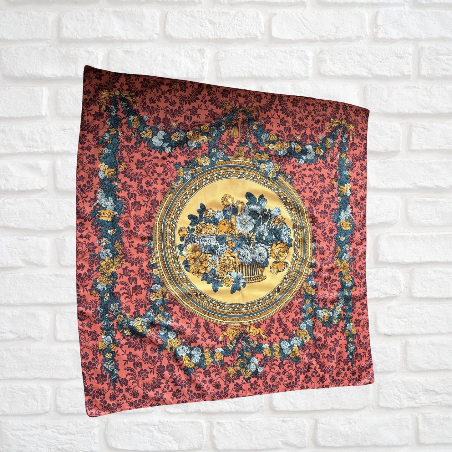 Stylish Ruby, Purple, Gold and Blue Large Square Floral Vintage Scarf. Great Gift idea
