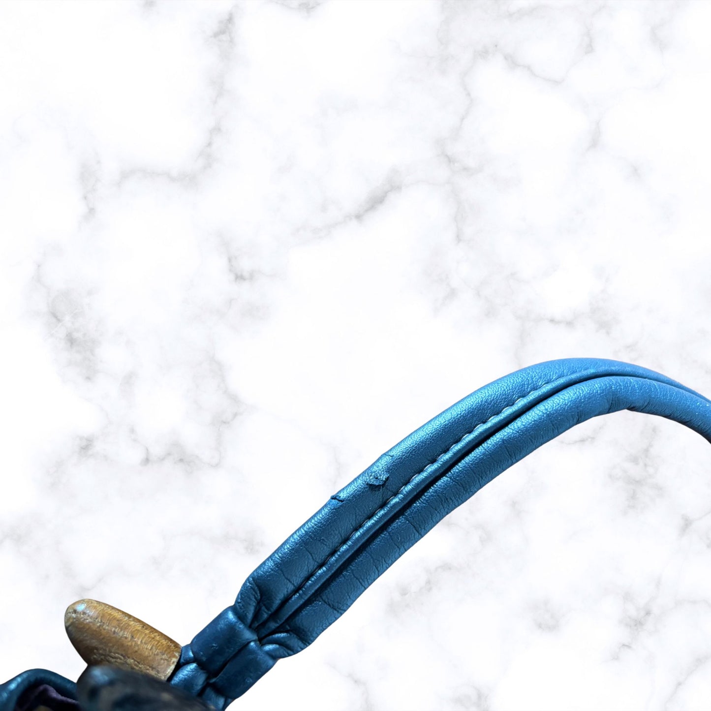 Navy Blue Miss Salisbury Vintage Top Handle Bag with Wooden Detail