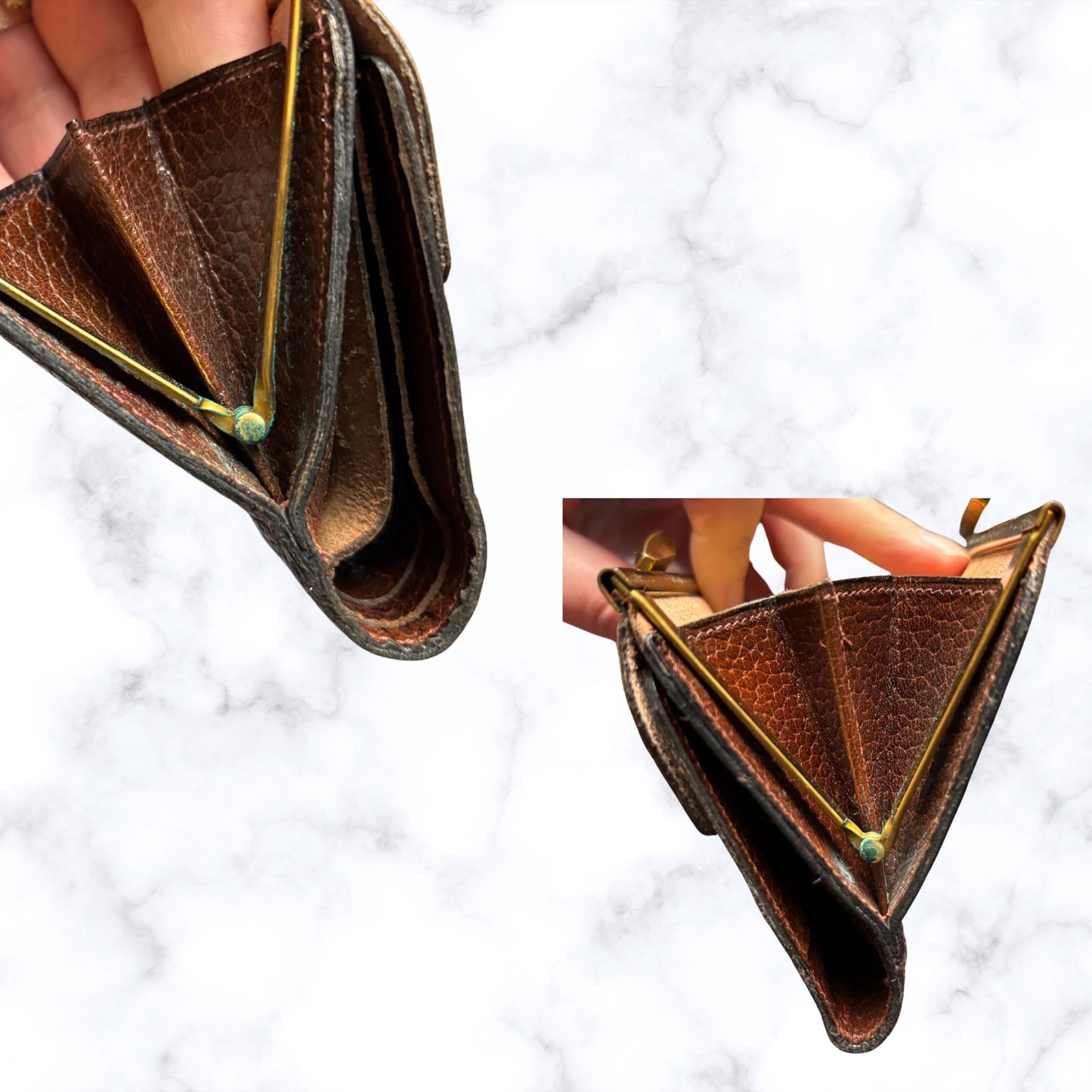 Vintage 1960s Brown Leather Clasp Top Purse/Wallet - Stylish and Practical