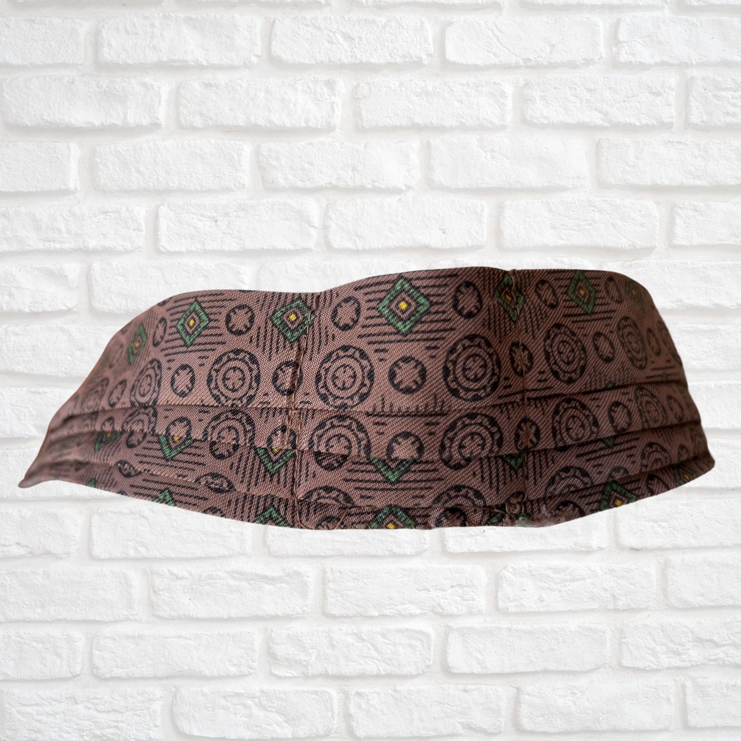 60s Mod Style Brown, Black, Green and Yellow Geometric Print Vintage Tootal Cravat