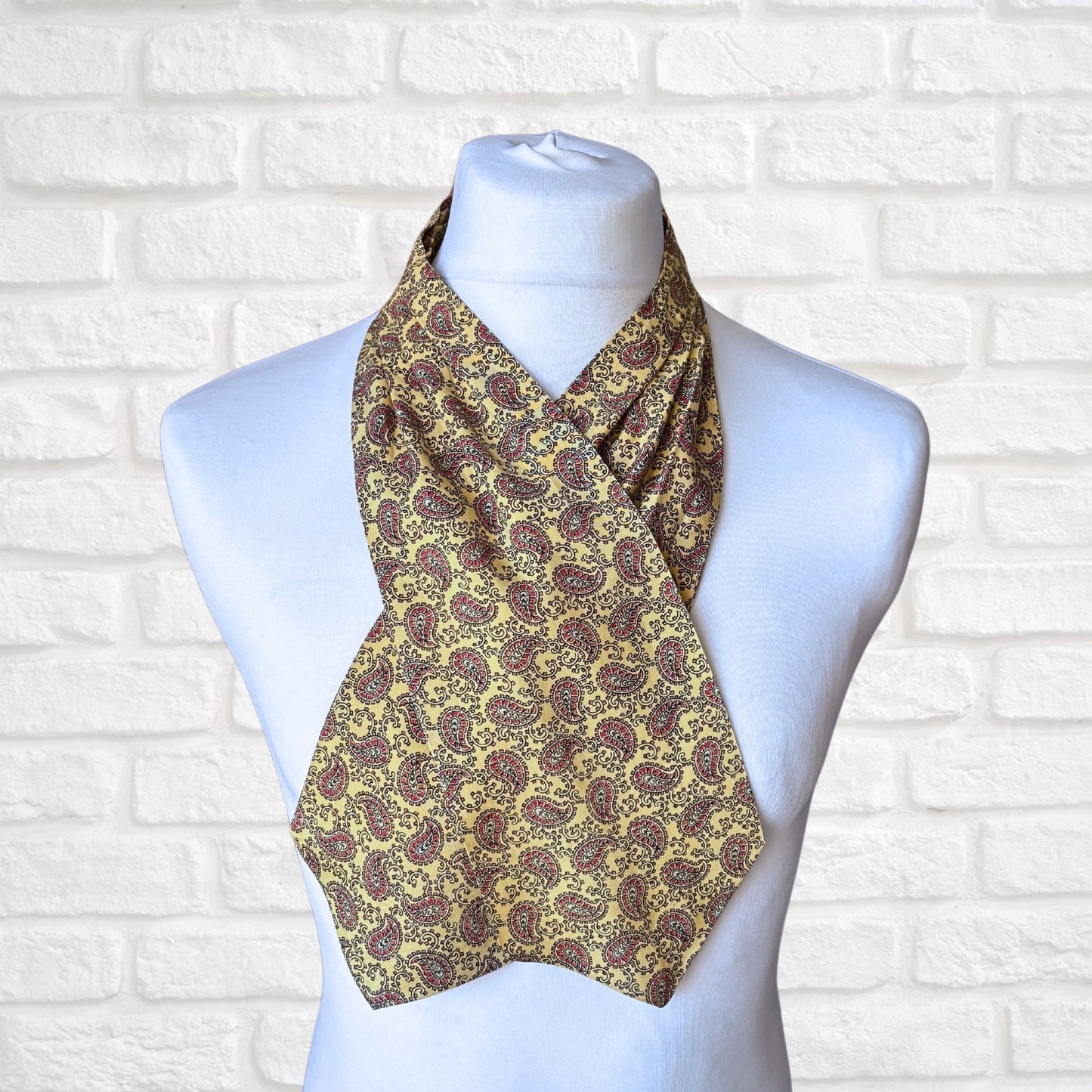 60s Mod Style Yellow, Black and Red Paisley Print Vintage Tootal Cravat