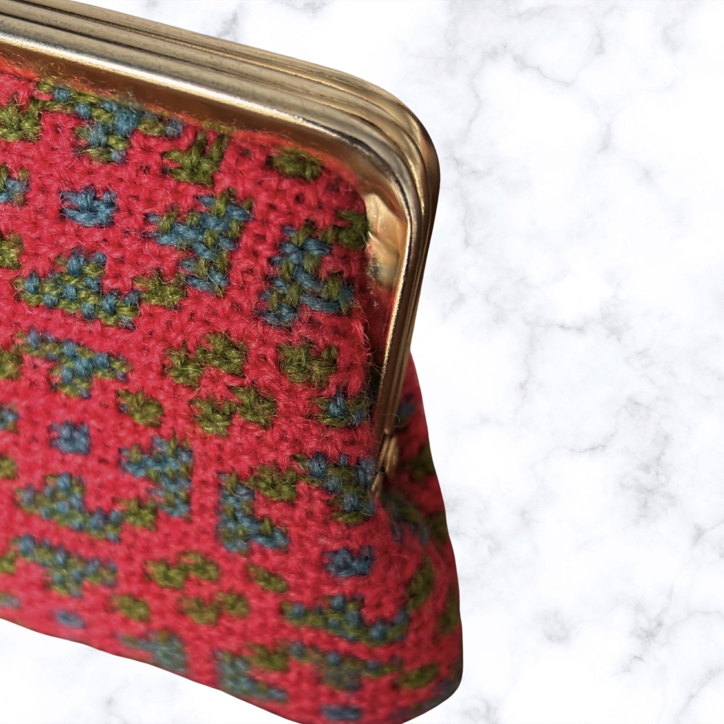 Vintage Red, Green, and Blue Wool Tapestry Large Coin Purse