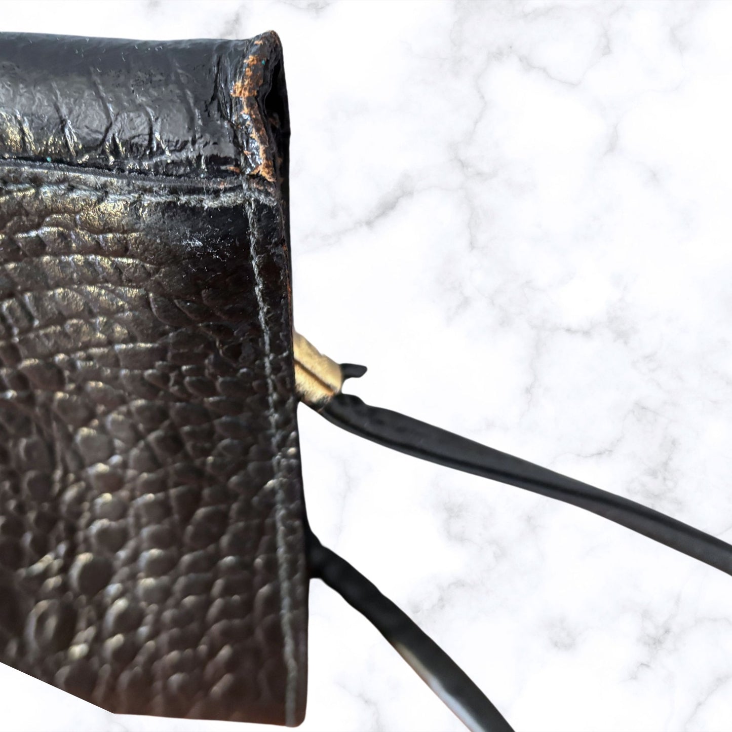 Vintage 80s Black Leather Envelope Bag with Cross Body Strap. Perfect for Nights Out/ Festivals