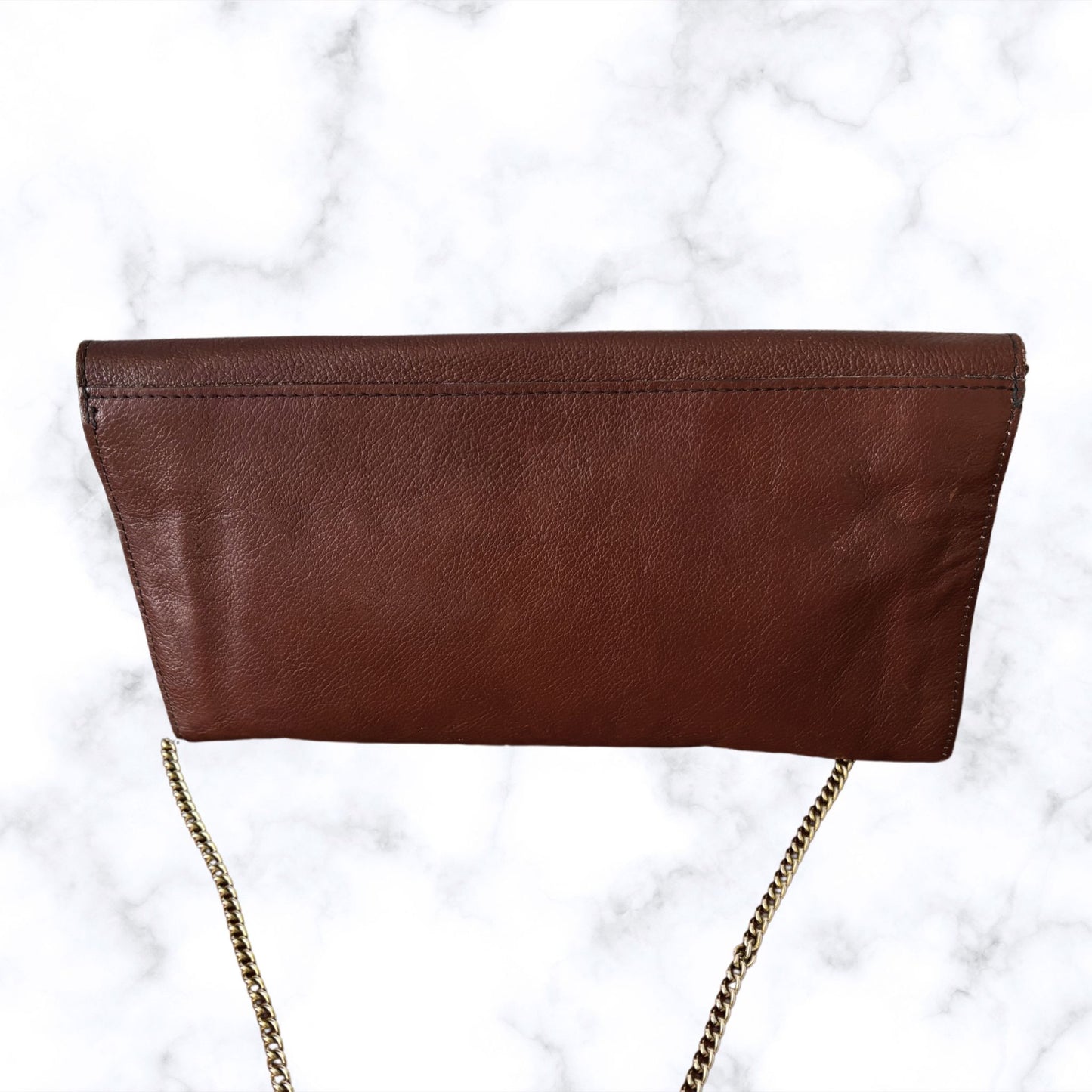 Vintage Brown Leather Envelope Bag with Detachable Chain Strap. The Cambridge Bag