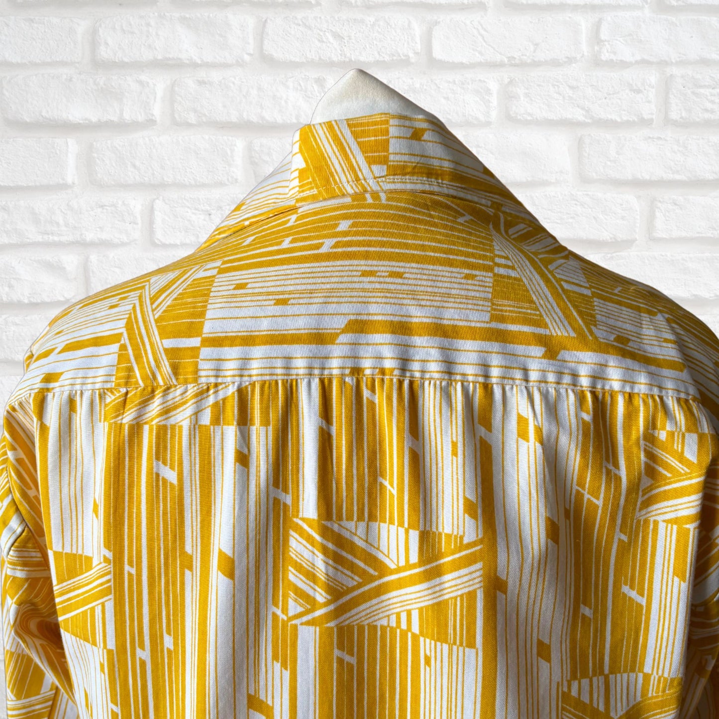 70s Geometric Print Long Sleeved Cotton Slim Fit Vintage Shirt. Approx UK size S (men) 10 (women)