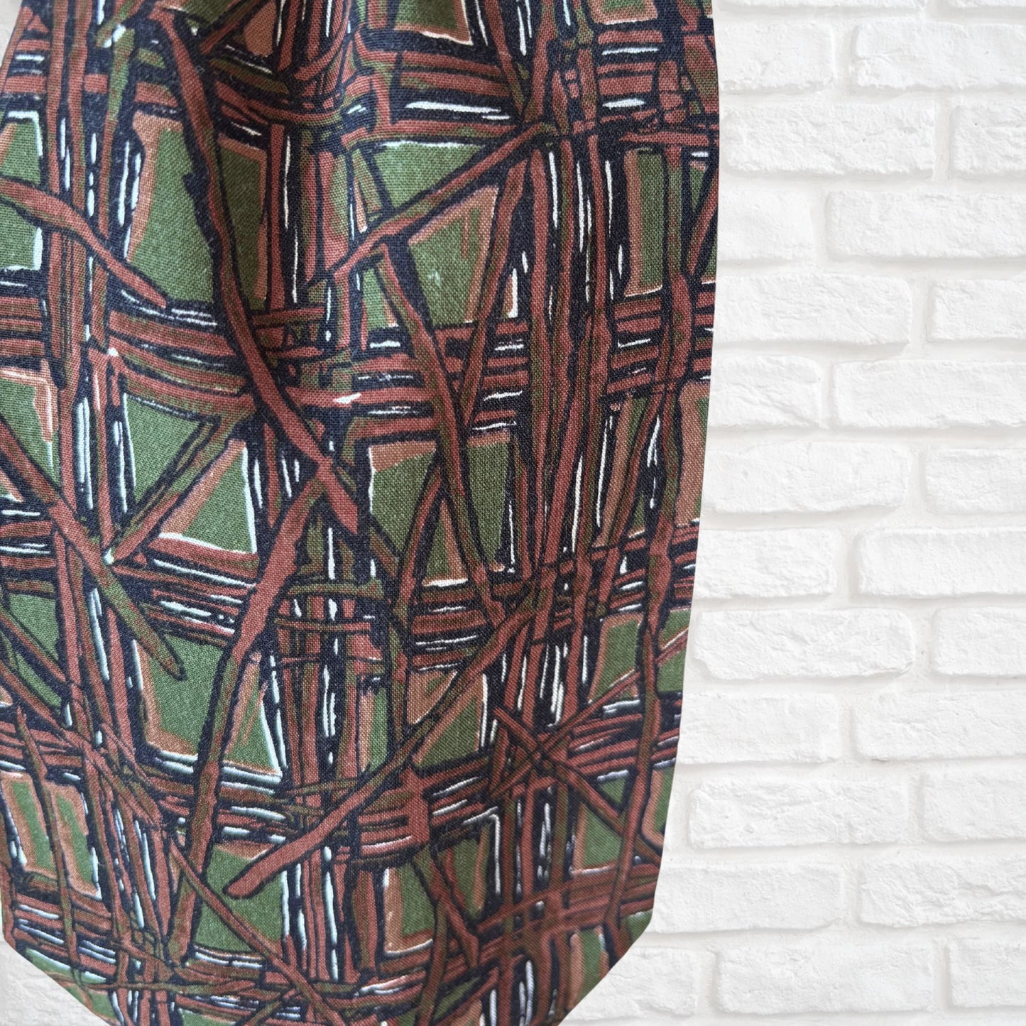 60s Mod Style Green, Brown and White Abstract Print Vintage Cravat