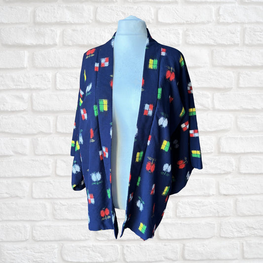 Vintage Geometric Floral Kimono Jacket in Bold Colours. Approx UK size 16-22