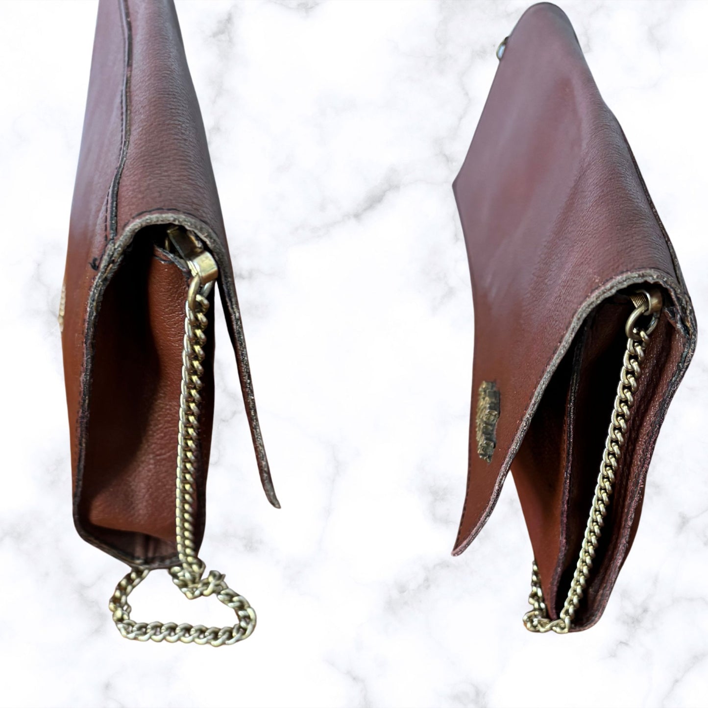 Vintage Brown Leather Envelope Bag with Detachable Chain Strap. The Cambridge Bag