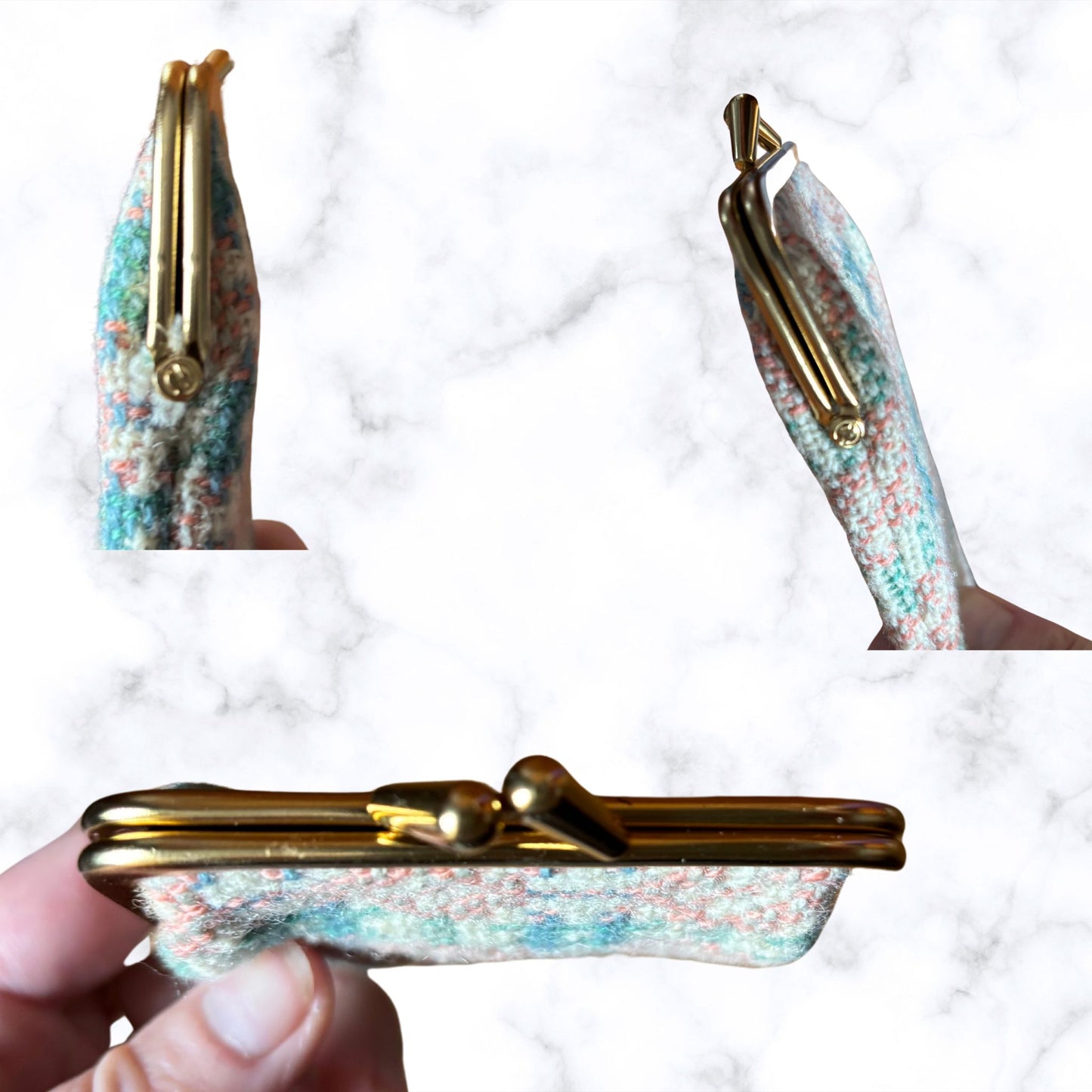 Vintage Cream, Blue, Pink and Green Wool Tapestry Glasses Case