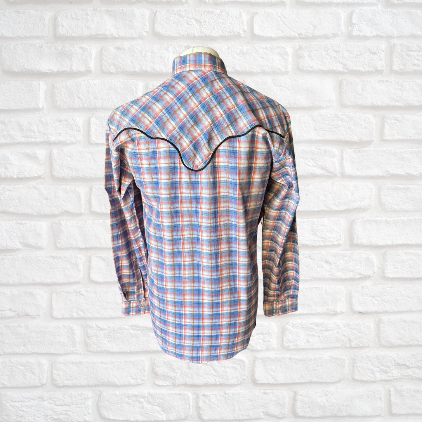 Vintage Checked Western Style Shirt with Black Piping  - Classic Retro Style. Approx UK size S- M ( men) 10-14 ( women)