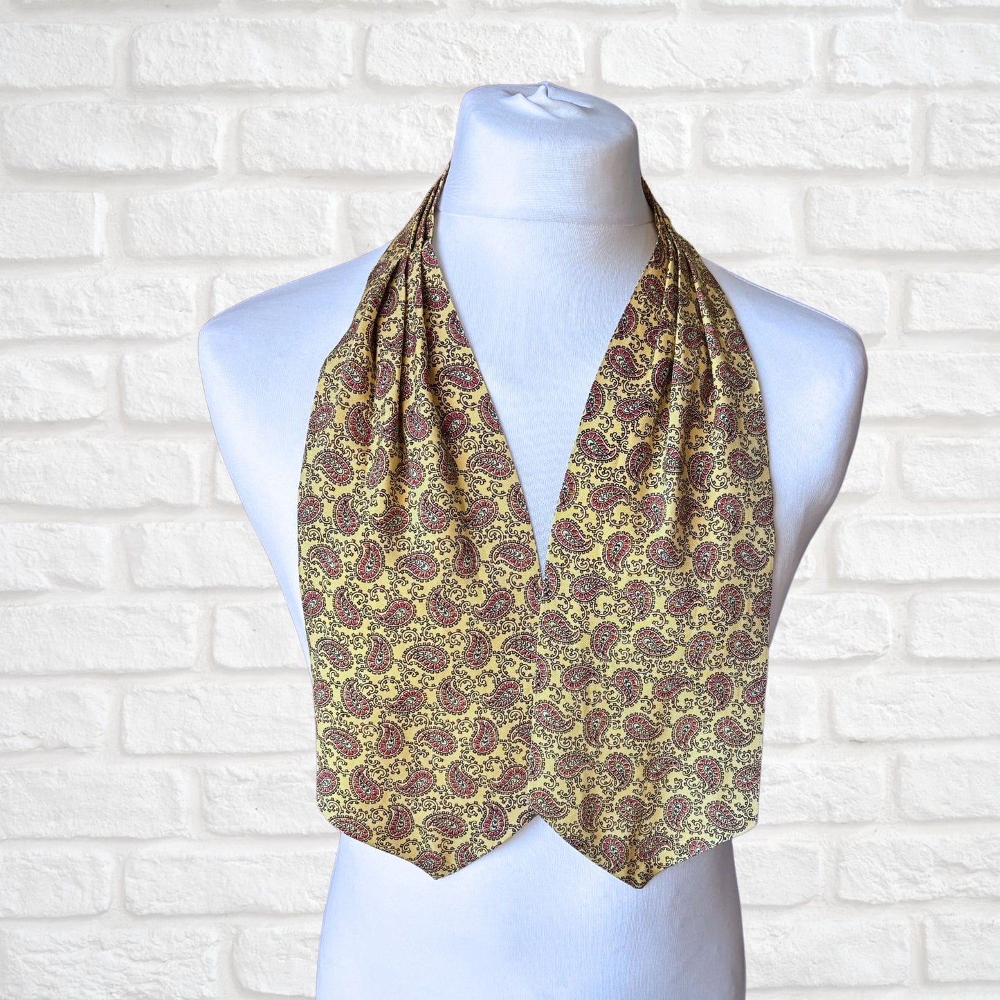 60s Mod Style Yellow, Black and Red Paisley Print Vintage Tootal Cravat