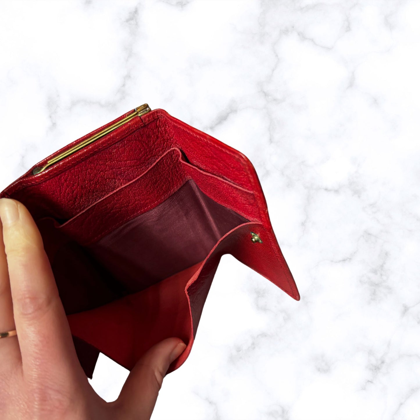 Vintage 1960s Textured Red Leather Clasp Top Purse/Wallet - Stylish and Practical