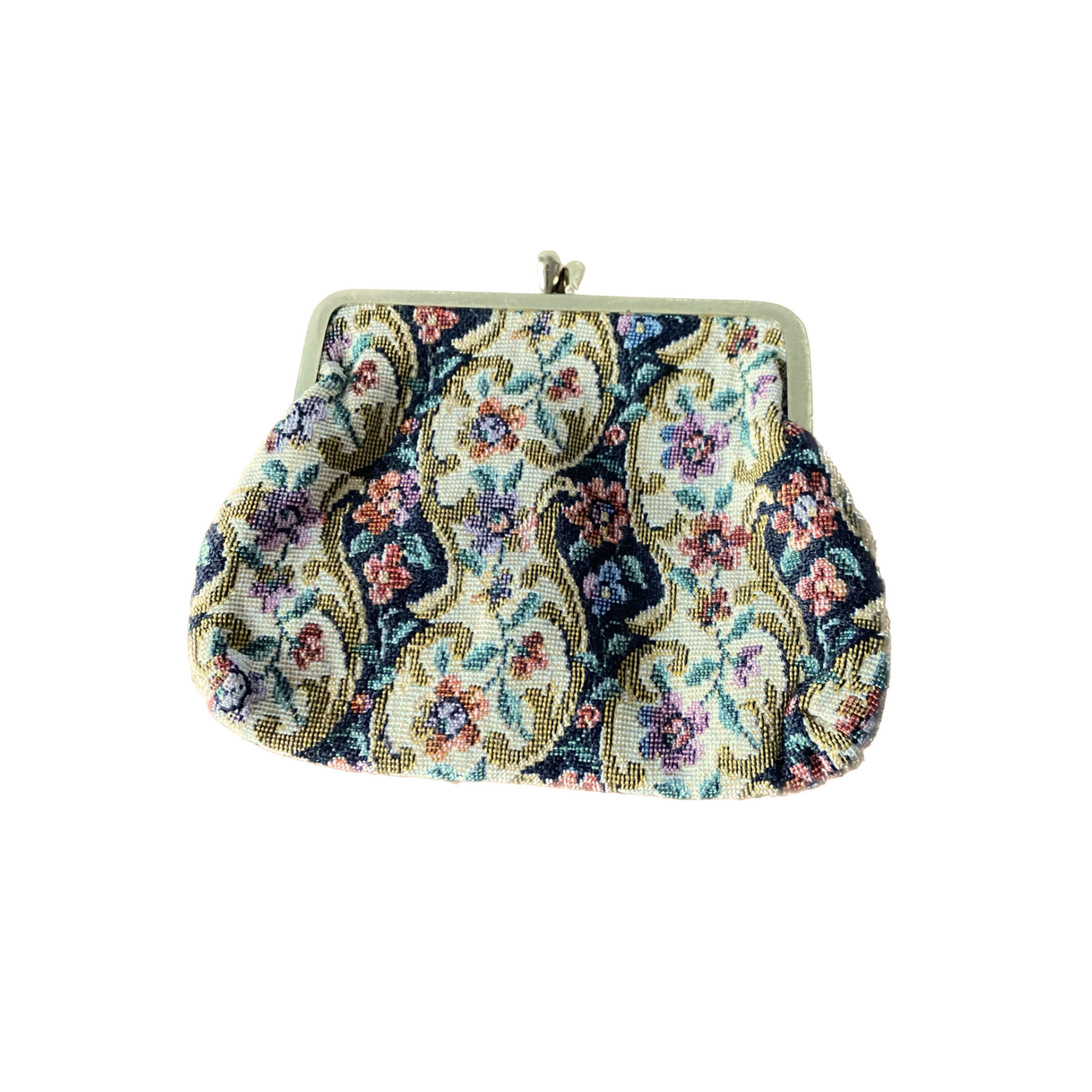 Woven cream floral purse with clip frame
