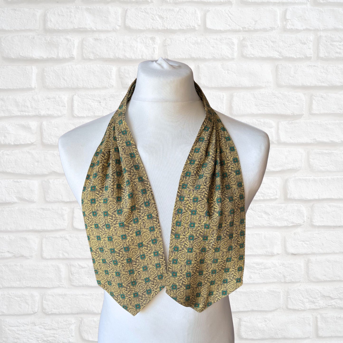 60s Mod Style Yellow, Black and Green Abstract Print Vintage Tootal Cravat
