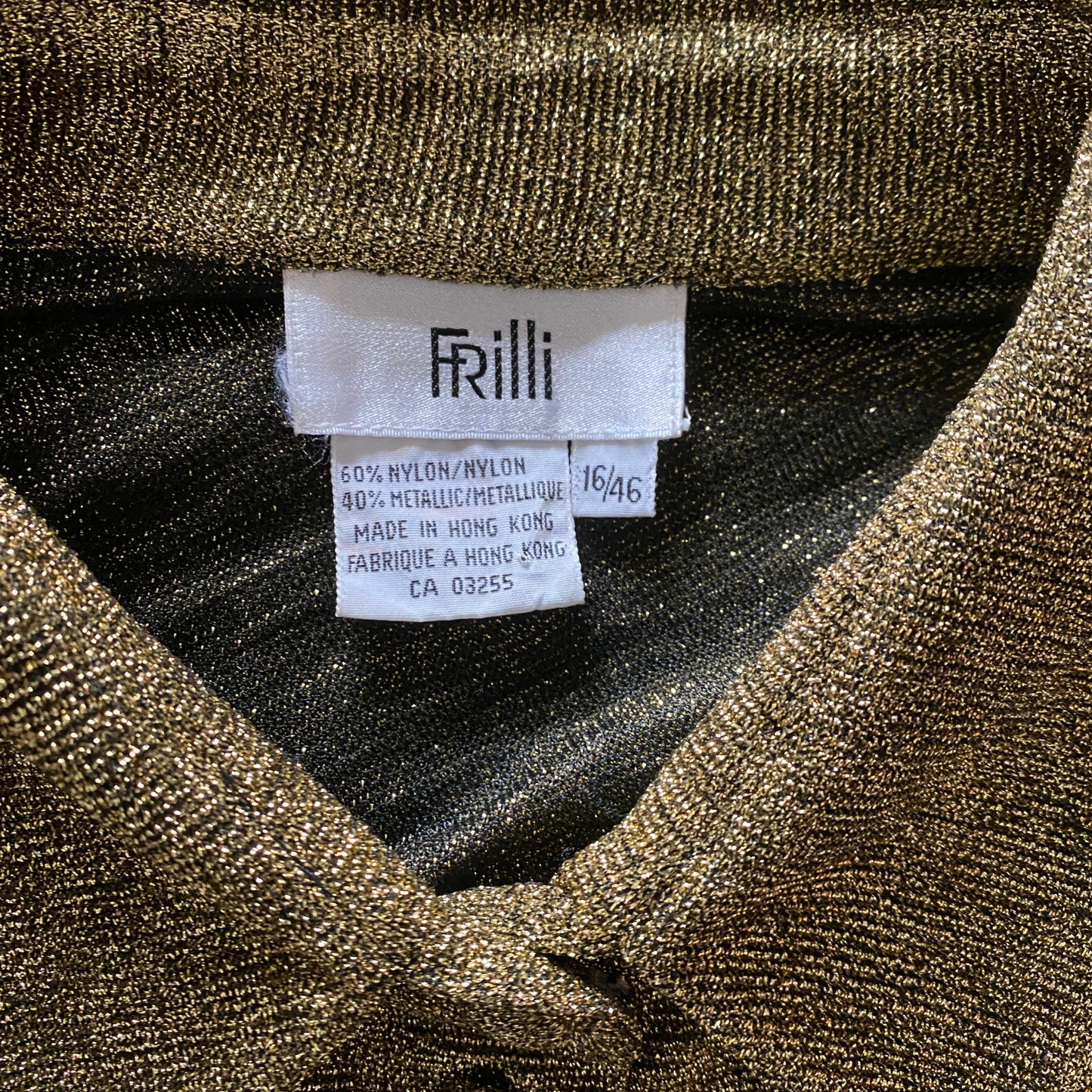 Frilli label. Made in Hong Kong