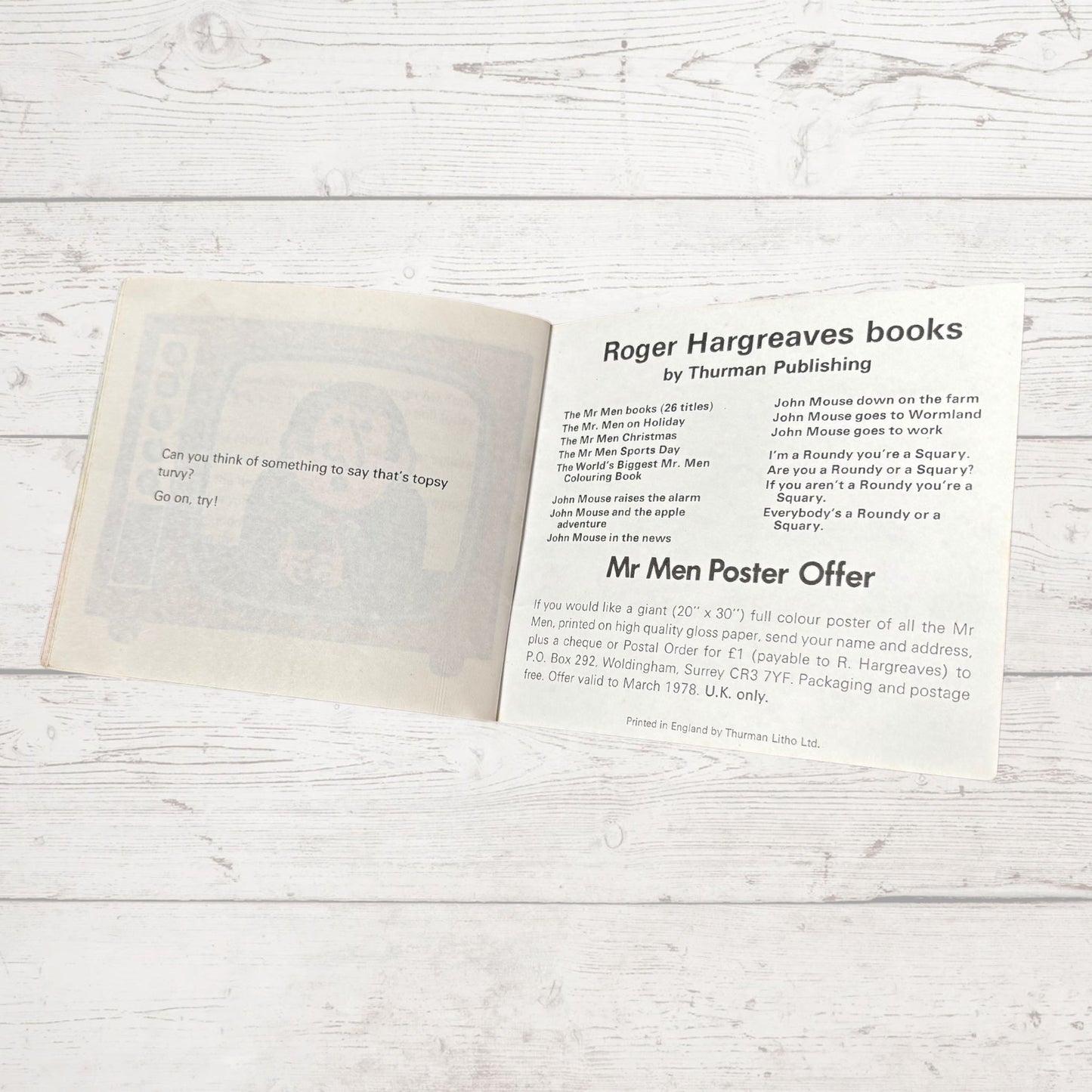 Mr. Topsy - Turvy by Roger Hargreaves. Original 1970s The Mr Men series. 1972 edition. Great gift idea