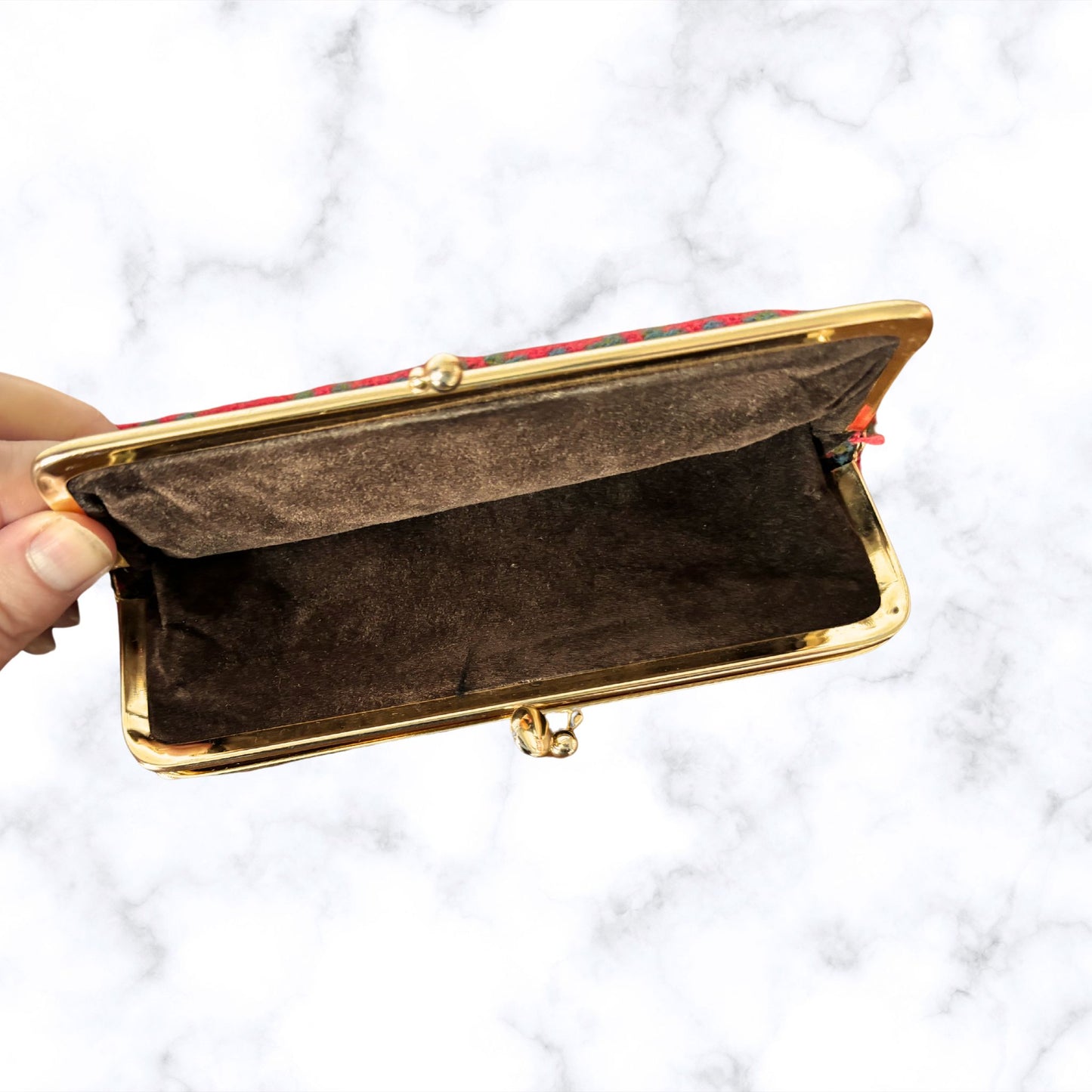 Vintage Red, Green, and Blue Wool Tapestry Large Coin Purse