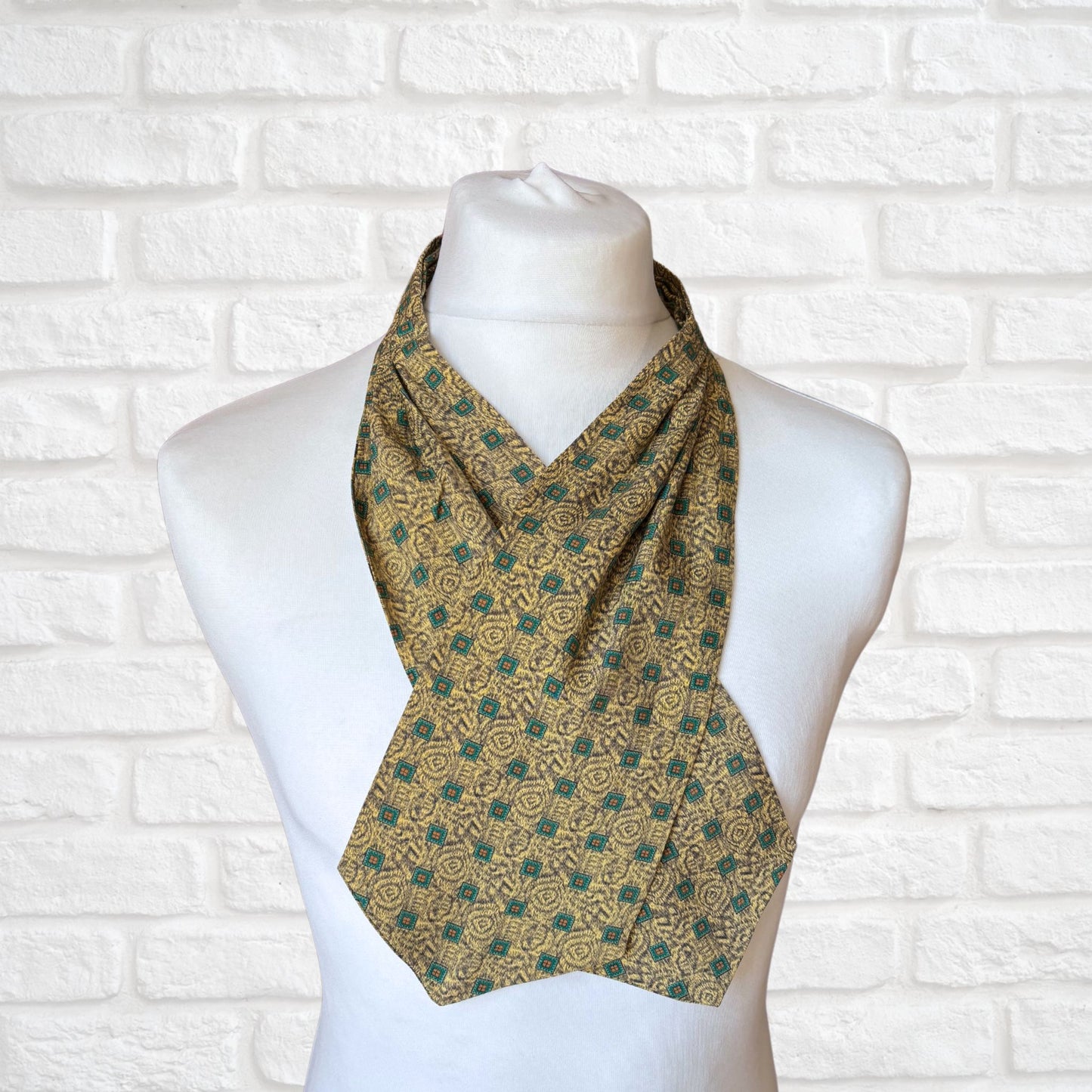 60s Mod Style Yellow, Black and Green Abstract Print Vintage Tootal Cravat
