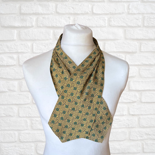 60s Mod Style Yellow, Black and Green Abstract Print Vintage Tootal Cravat