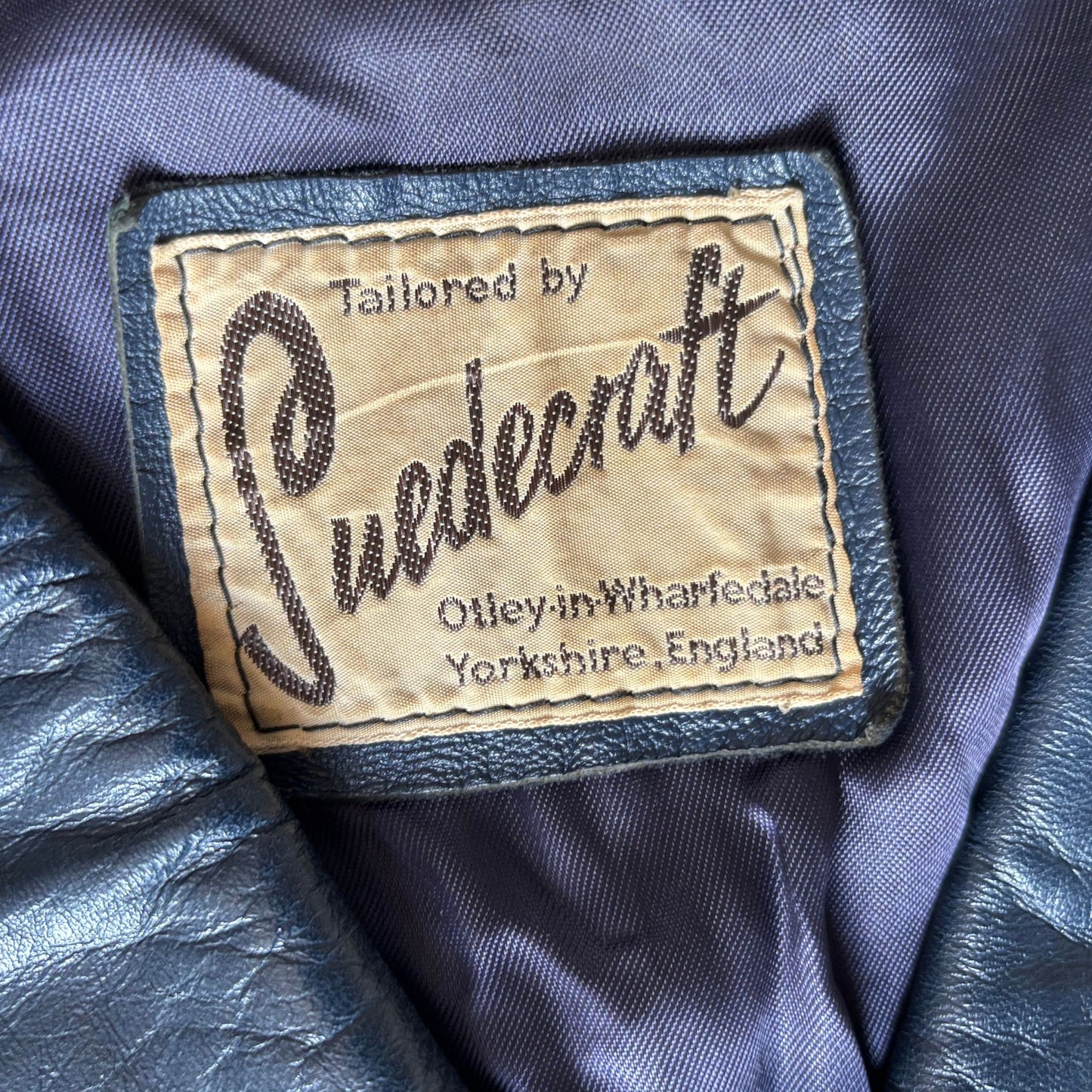 Vintage Navy Blue 70s Leather Jacket by Suedecraft. Approx UK size 12-16