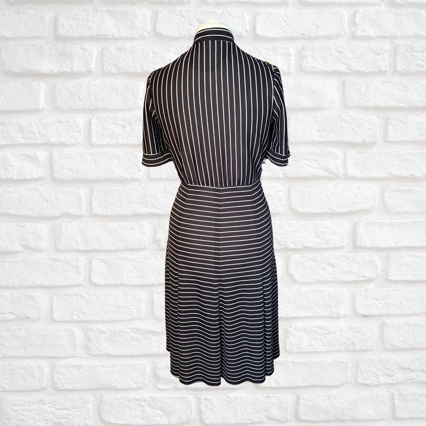 Vintage Monochrome Striped 70s Midi Dress by Liza Peta Approx UK size 10