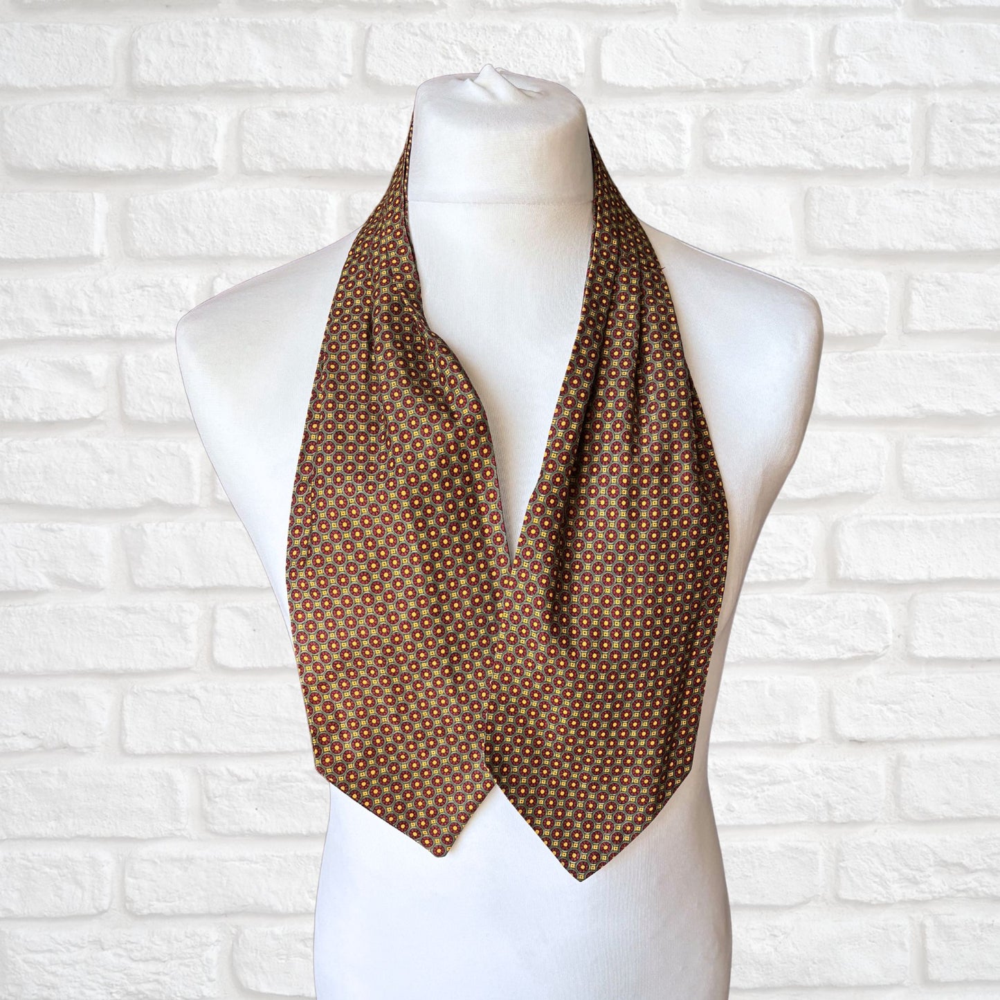 60s Mod Style Green, Yellow, Red and Black Geometric Print Vintage Cravat