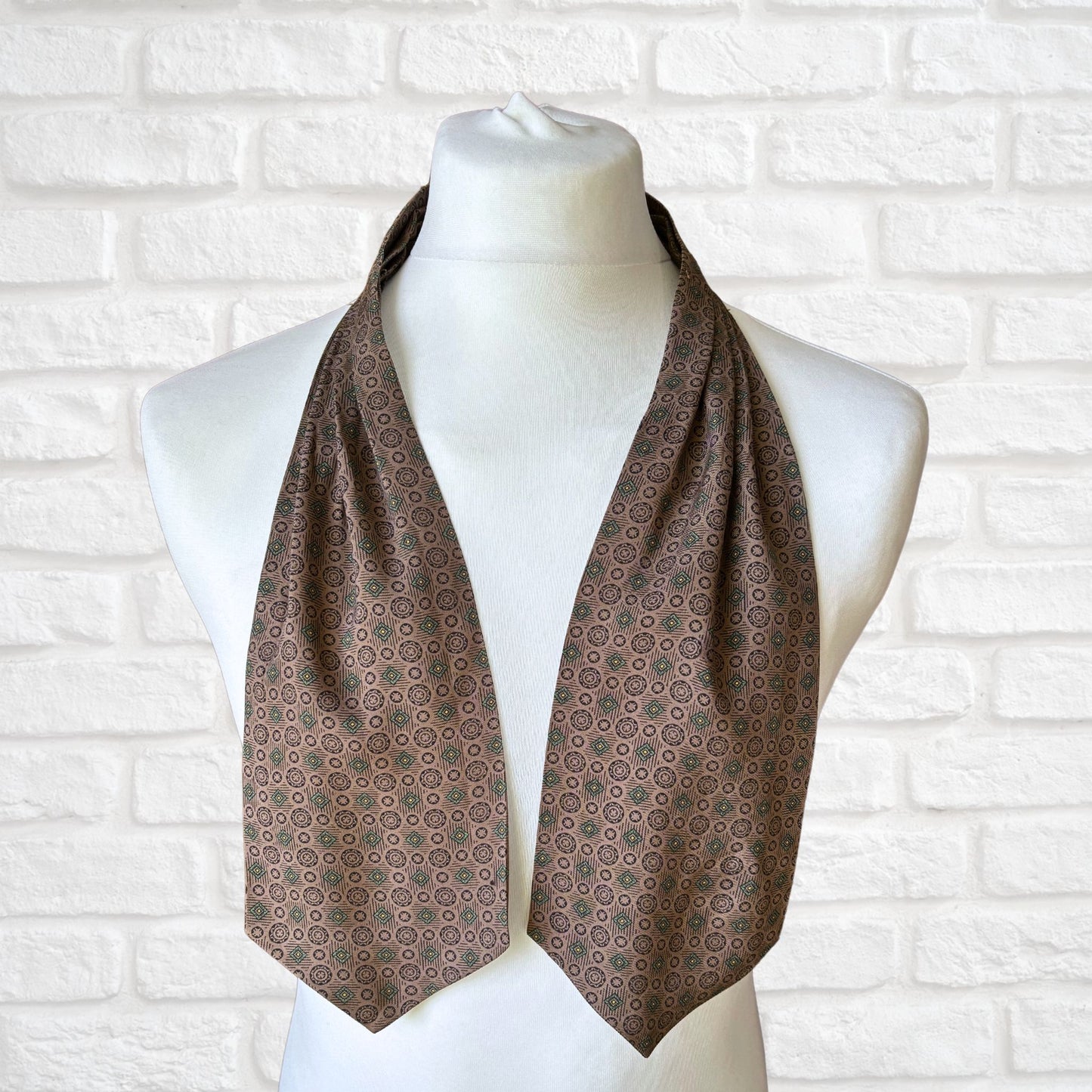 60s Mod Style Brown, Black, Green and Yellow Geometric Print Vintage Tootal Cravat