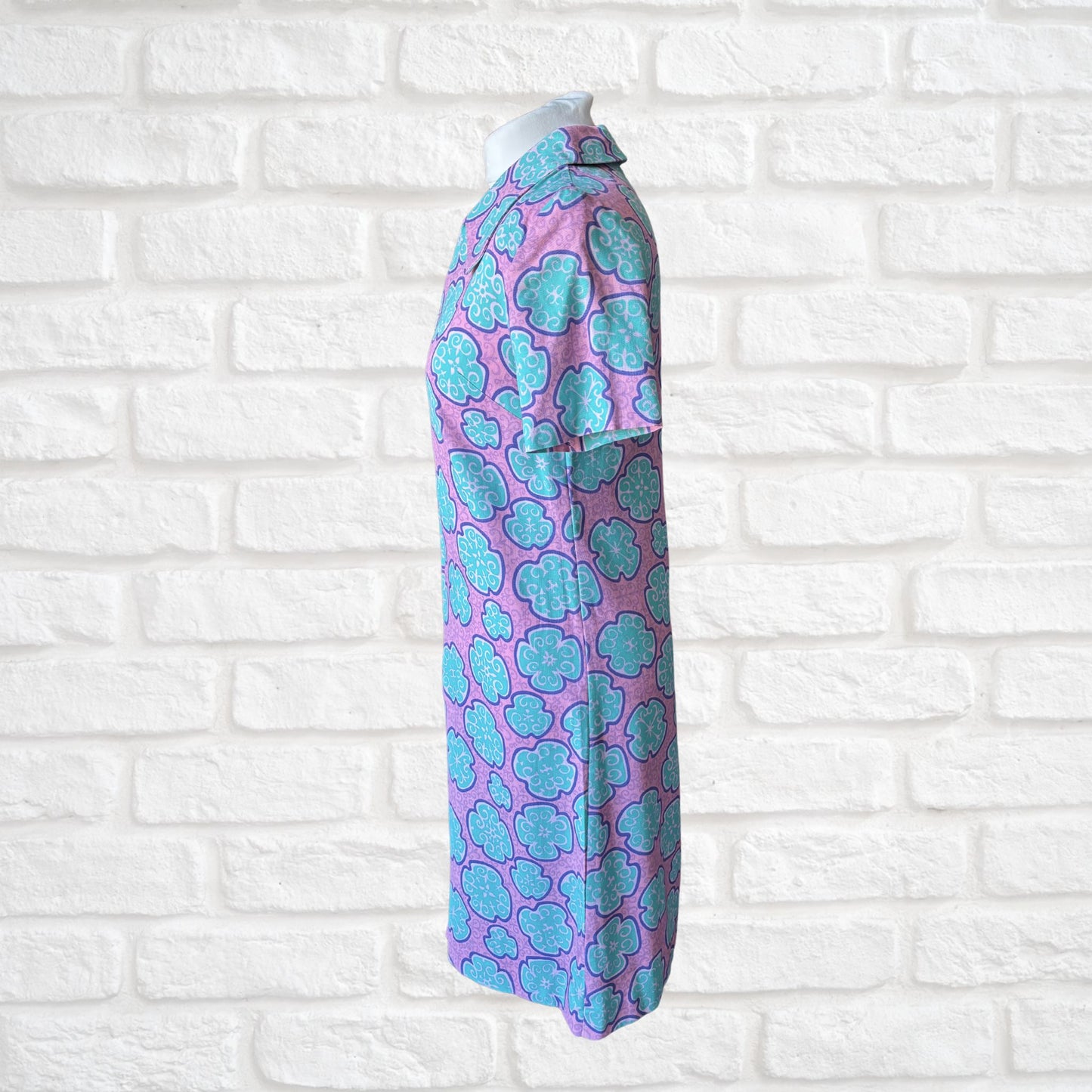 60s Pink and Turquoise Short Sleeves Vintage Scooter Dress. Approx UK size 8- 10
