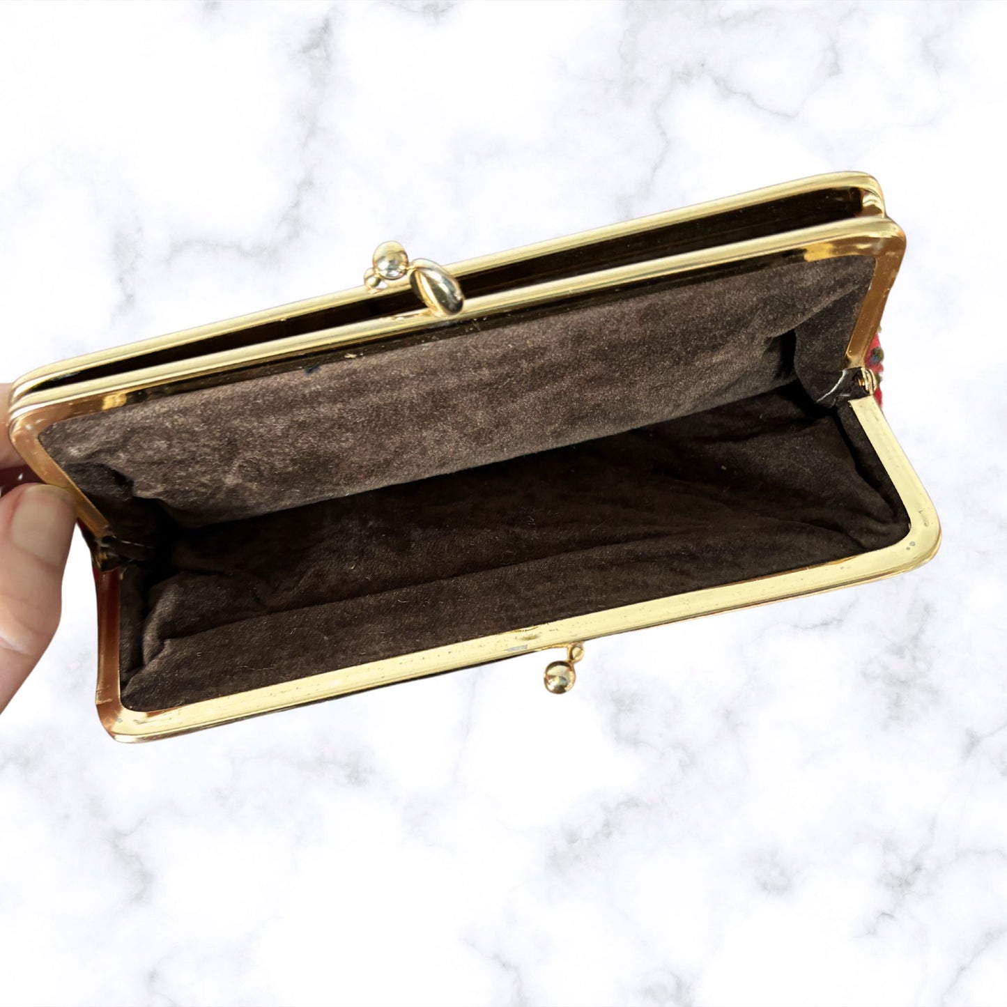 Vintage Red, Green, and Blue Wool Tapestry Large Coin Purse