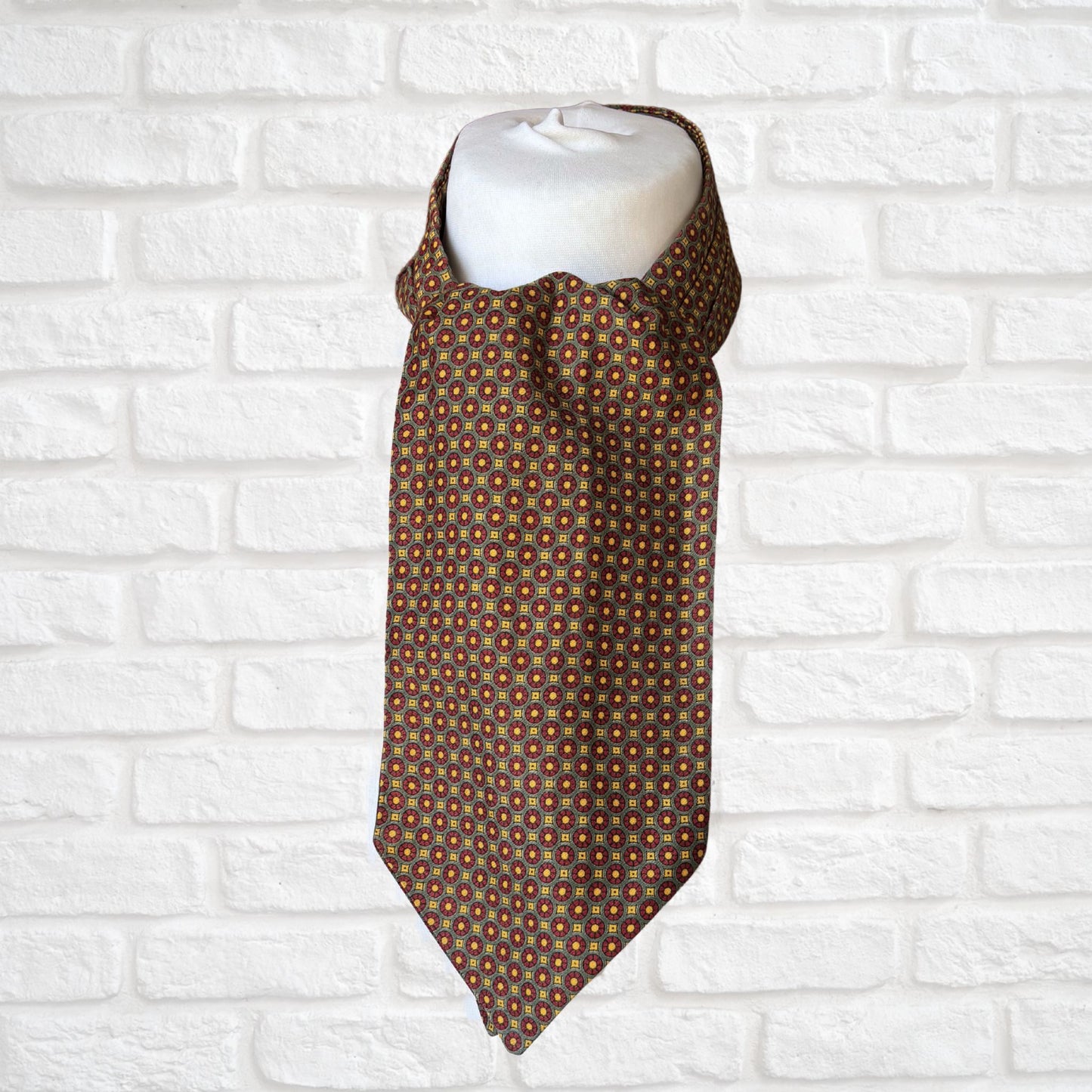 60s Mod Style Green, Yellow, Red and Black Geometric Print Vintage Cravat