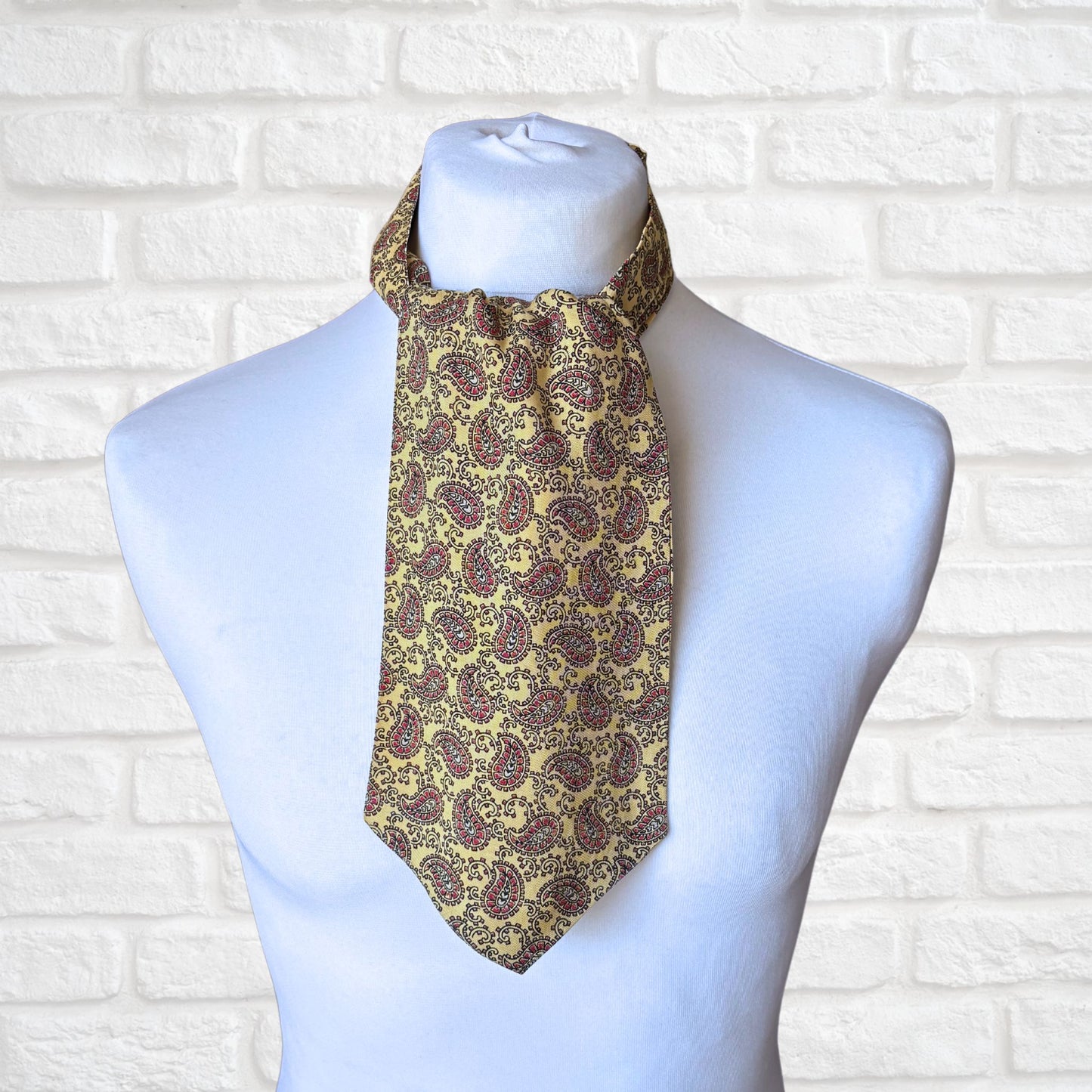 60s Mod Style Yellow, Black and Red Paisley Print Vintage Tootal Cravat