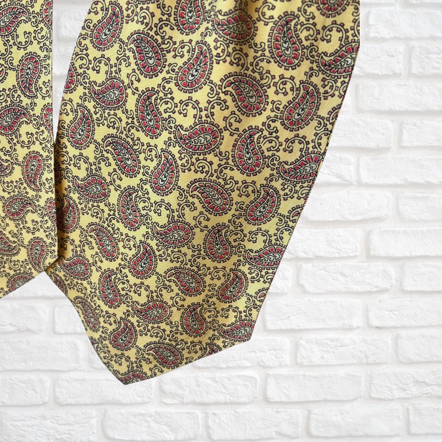 60s Mod Style Yellow, Black and Red Paisley Print Vintage Tootal Cravat