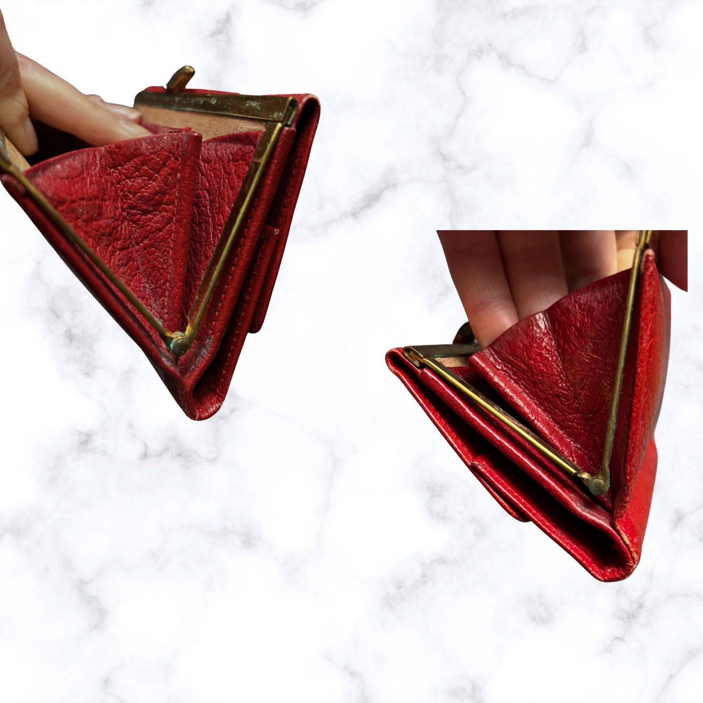 Vintage 1960s Textured Red Leather Clasp Top Purse/Wallet - Stylish and Practical