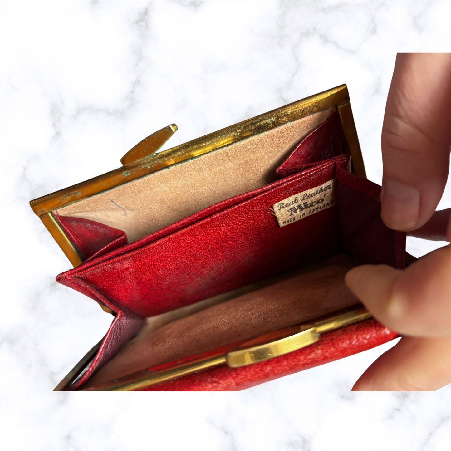 Vintage 1960s Textured Red Leather Clasp Top Purse/Wallet - Stylish and Practical