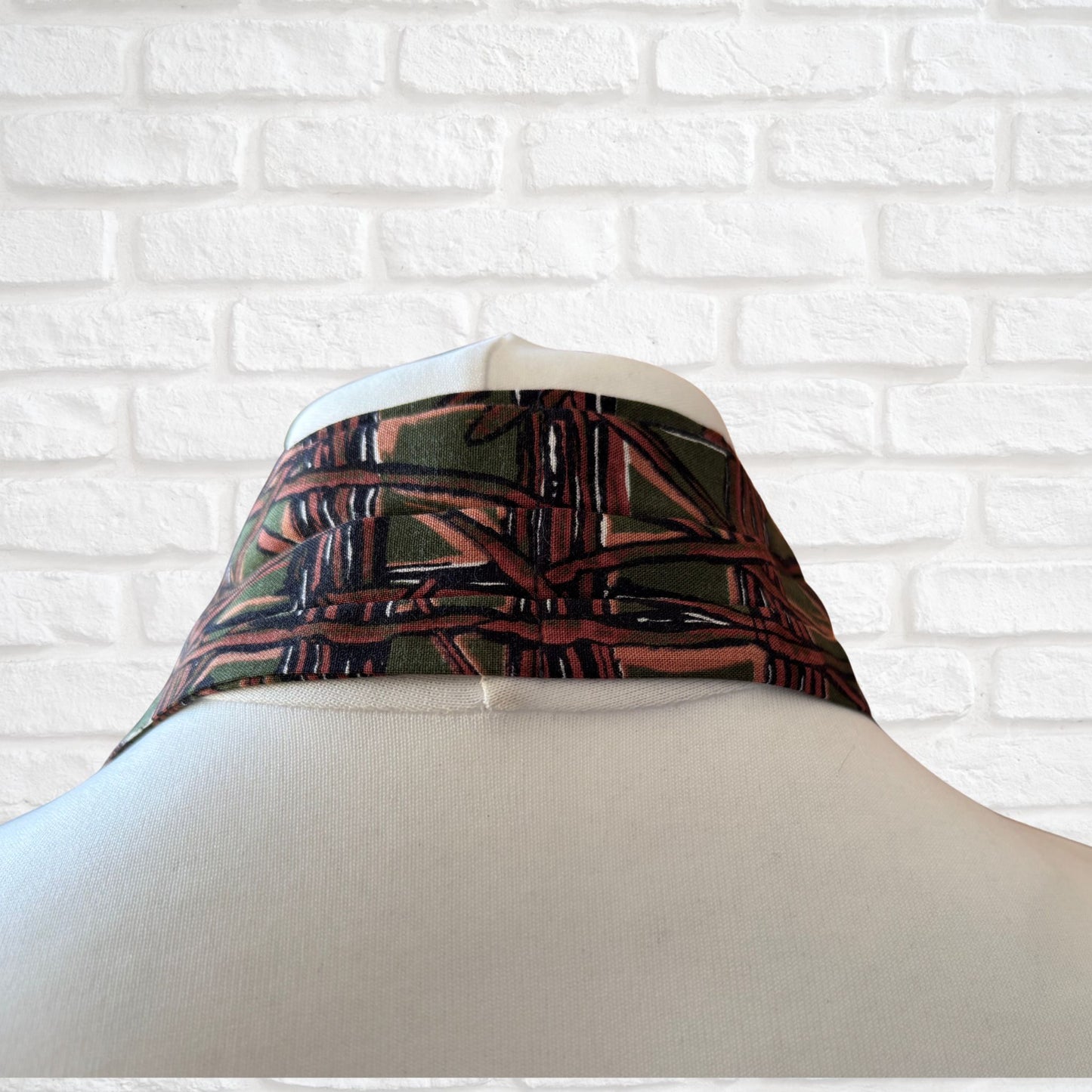 60s Mod Style Green, Brown and White Abstract Print Vintage Cravat