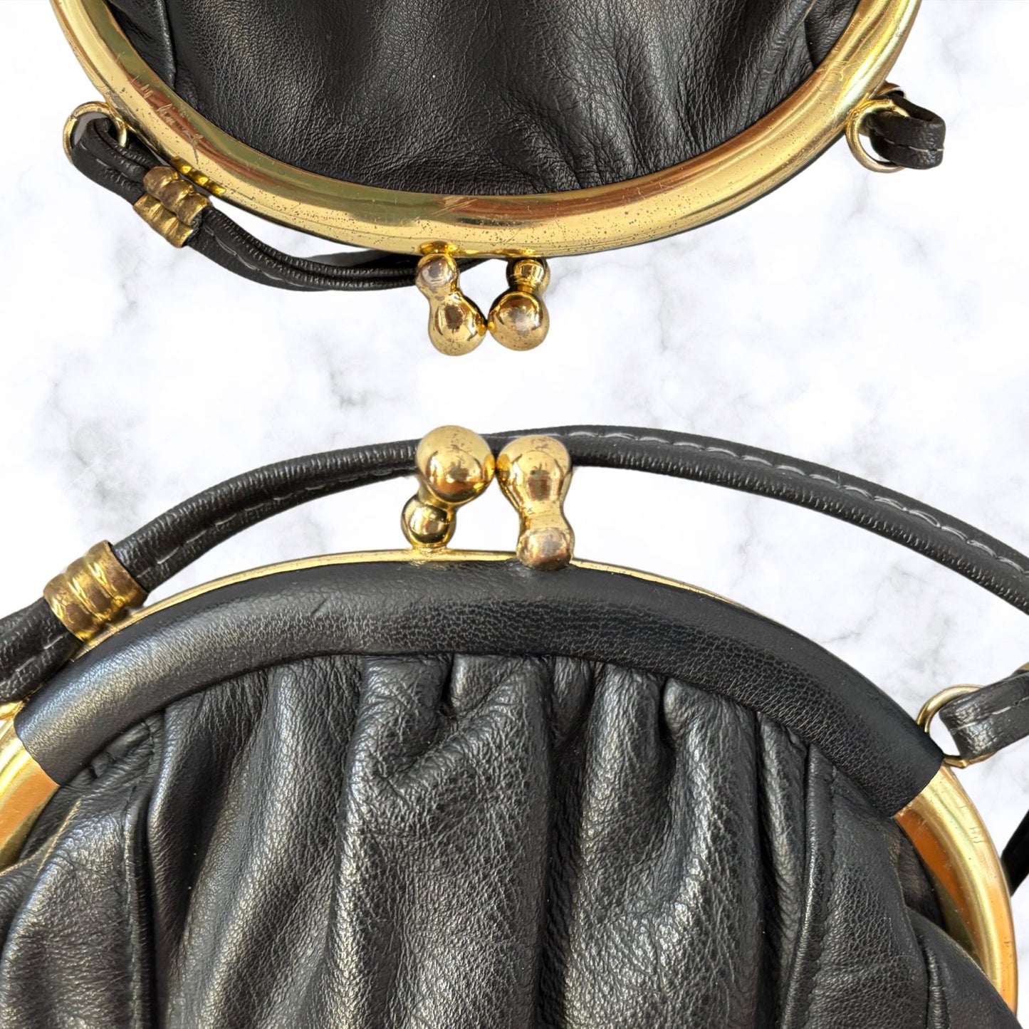 Vintage Black Leather Small Bag/ Purse with Cross Body Strap. Perfect for Nights Out/ Festivals