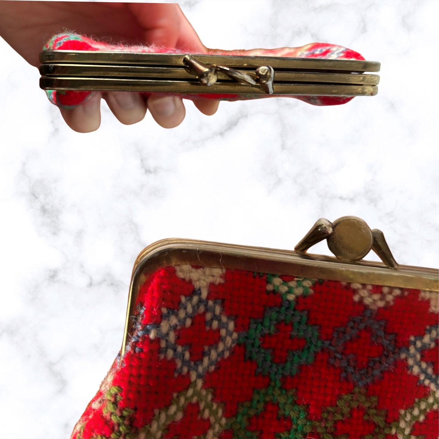 Vintage Red, White, Blue and Green Welsh Wool Tapestry Coin Purse
