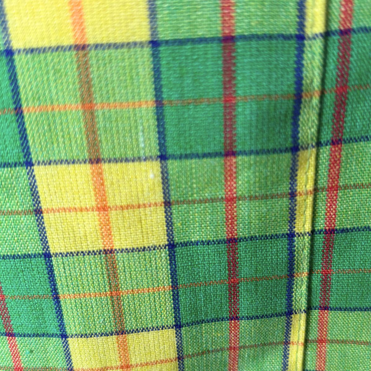 Close-up of a green and yellow plaid fabric