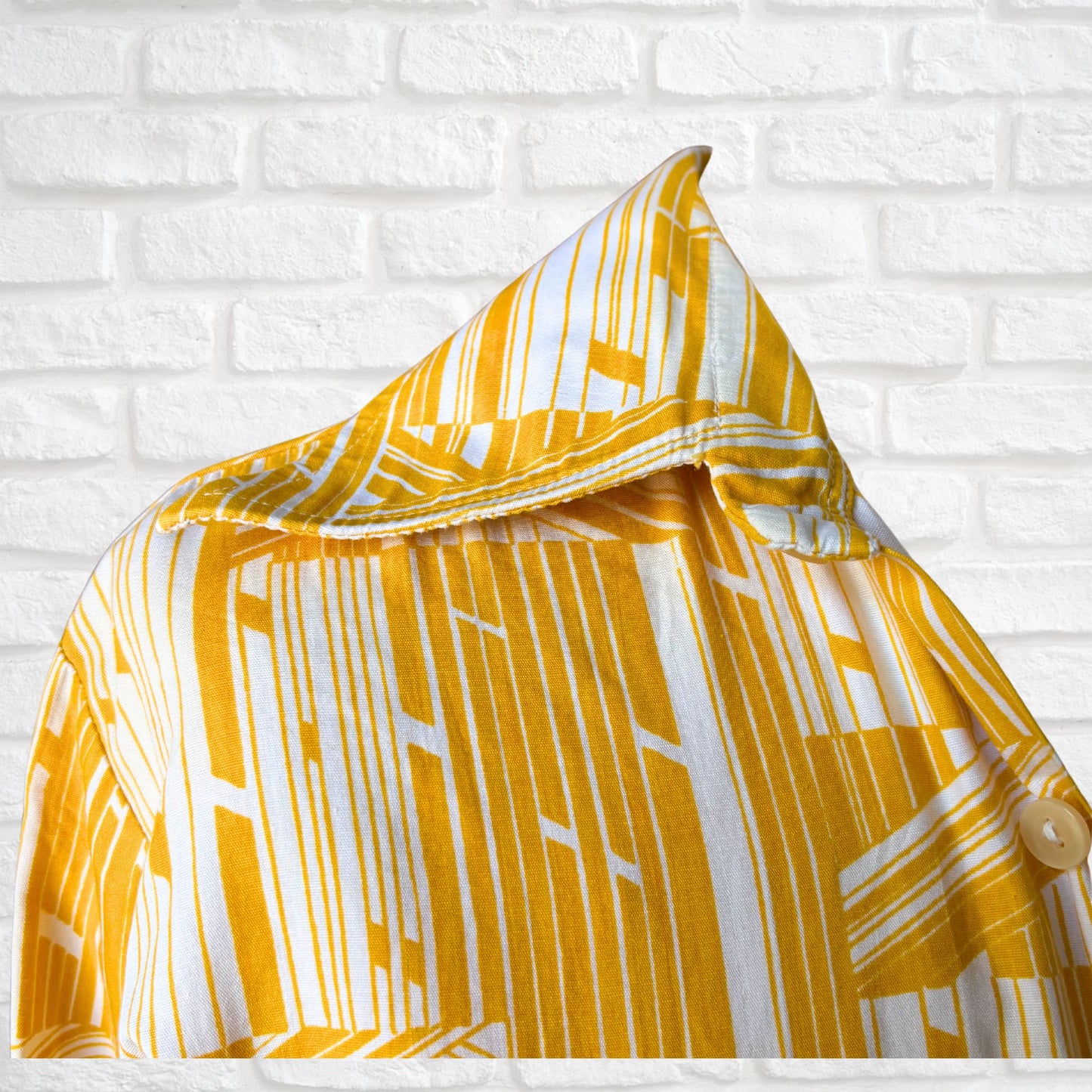 70s Geometric Print Long Sleeved Cotton Slim Fit Vintage Shirt. Approx UK size S (men) 10 (women)