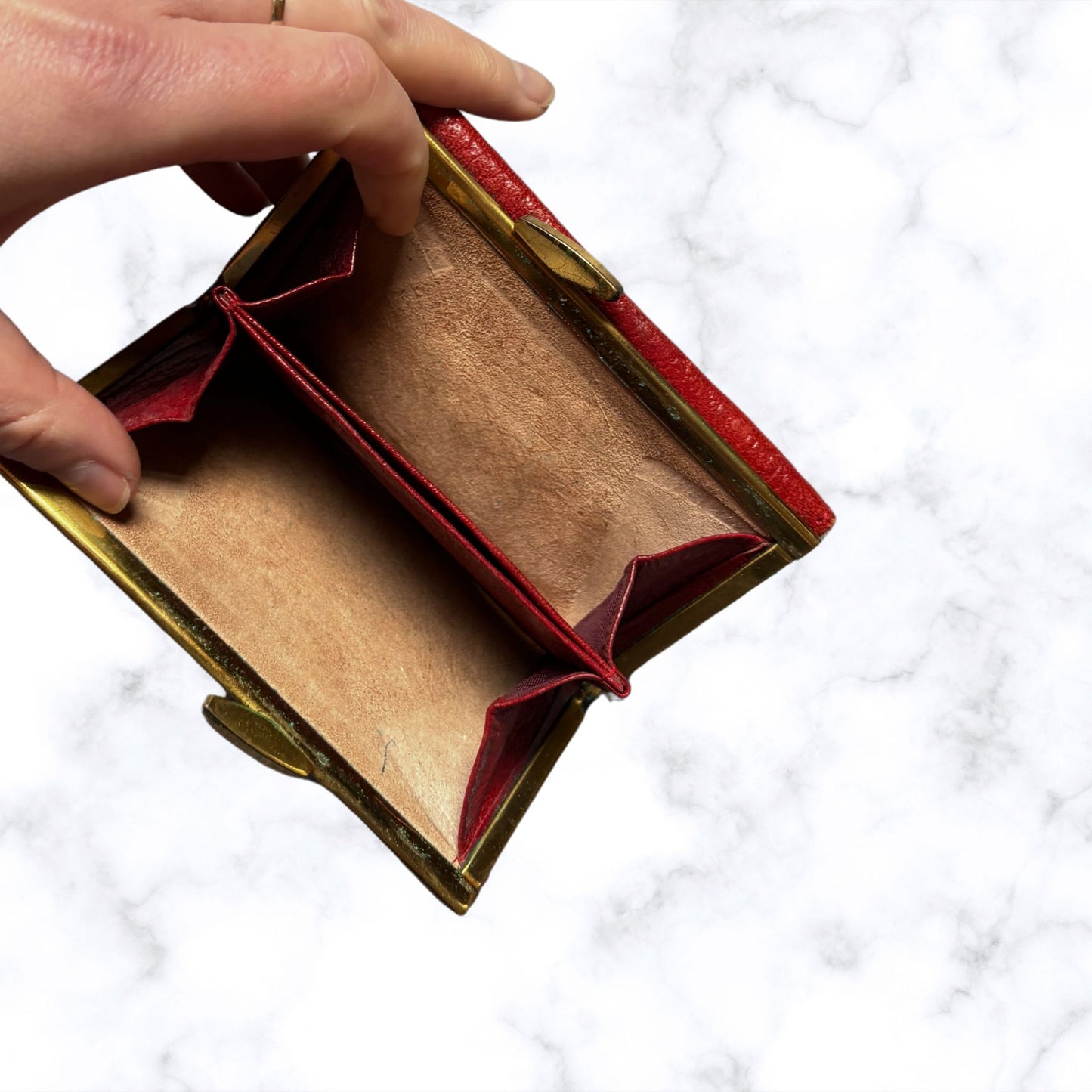 Vintage 1960s Textured Red Leather Clasp Top Purse/Wallet - Stylish and Practical